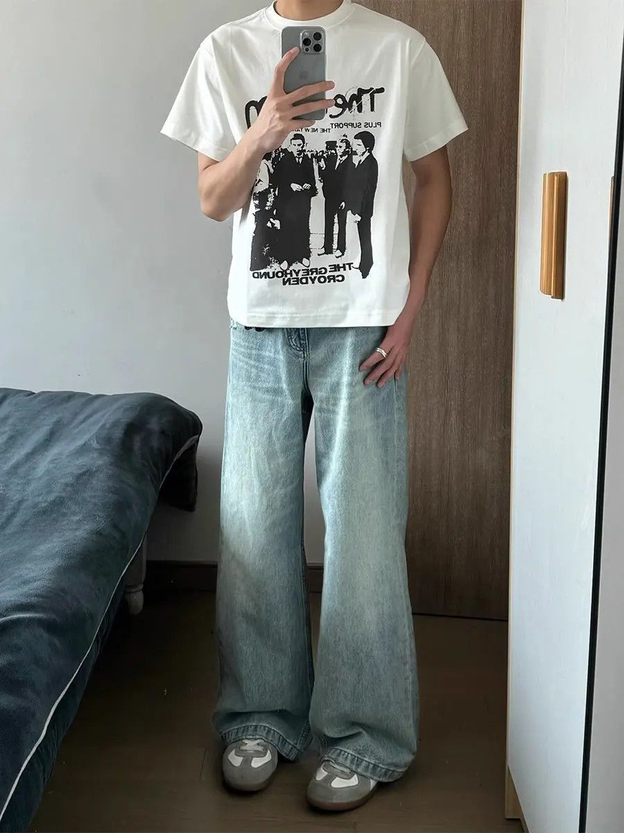 Japanese Brand Casual loose wide leg washed light colored jeans Size US 32 / EU 48 - 2 Thumbnail