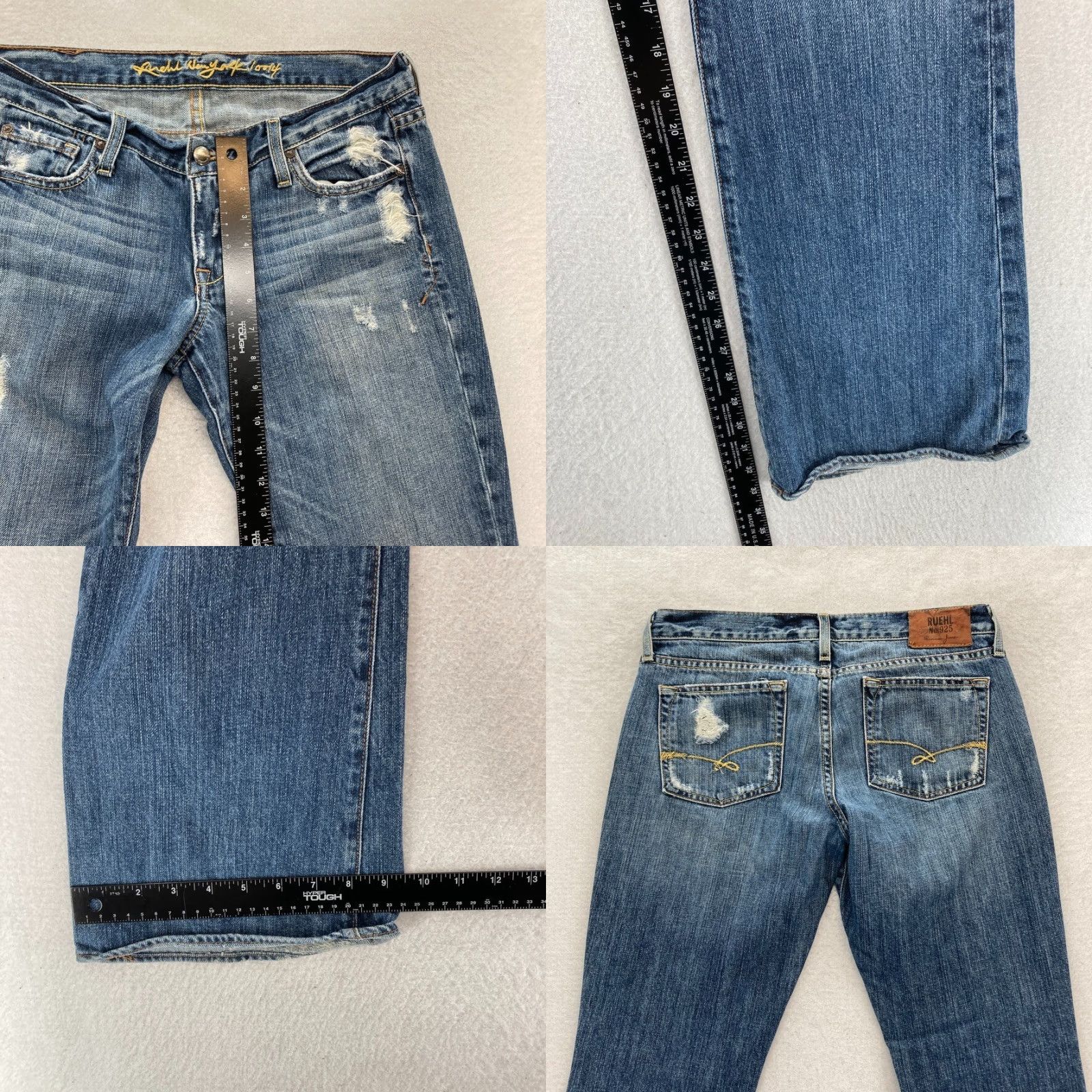 Denime RUEHL 925 Jeans Women's 28x33 Bootcut Medium Wash Blue Distressed Denim Pants Size 28" / US 6 / IT 42 - 8 Thumbnail