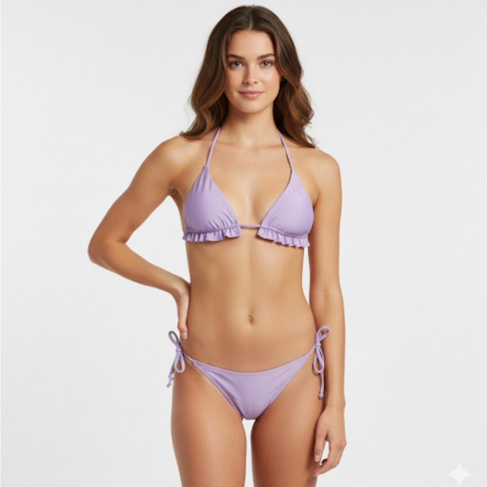 Other Purple Lavender Bikini Set M Ruffle Triangle Tie-Side Size ONE SIZE - 1 Thumbnail