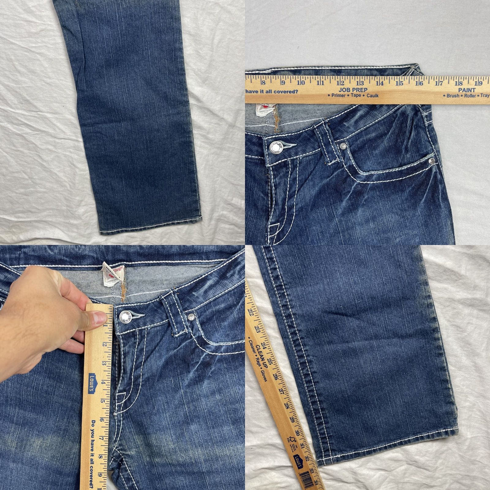 True Religion VINTAGE True Religion Jeans 31X33 Billy Boot Cut Womens Blue 5-Pocket Denim Cotton Stone Swarovski Crystals Logo Embroidered USA Size 24" / US 00 / IT 34 - 9 Thumbnail