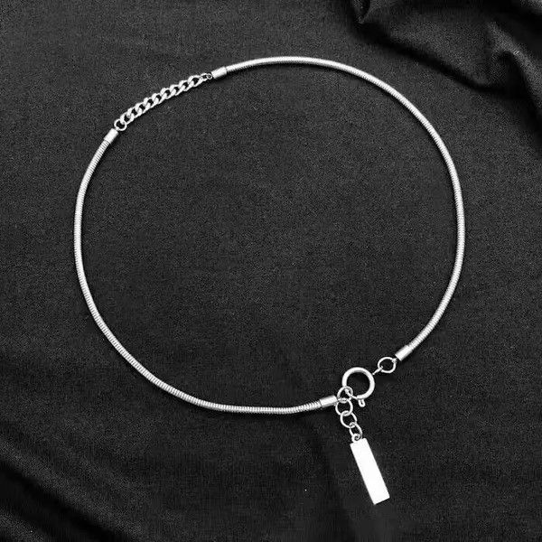 Jewelry Chrome Tag Silver Goth Snake Chain God Pendant Necklace Size ONE SIZE - 2 Thumbnail