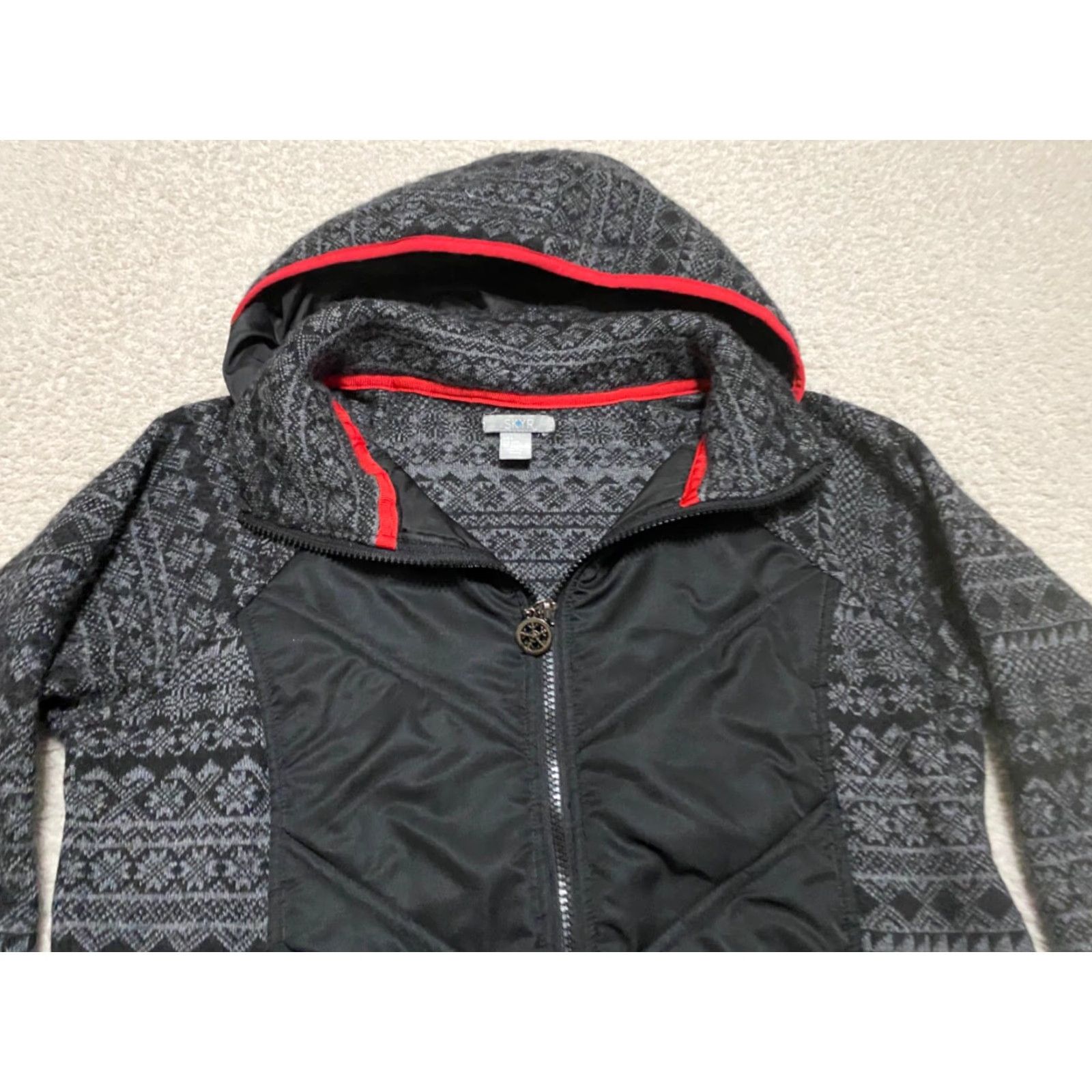 Vintage Skyr Jacket Geometric Fleece Wool Blend Hooded Gray Black Women's L Large N/A Size L / US 10 / IT 46 - 3 Thumbnail