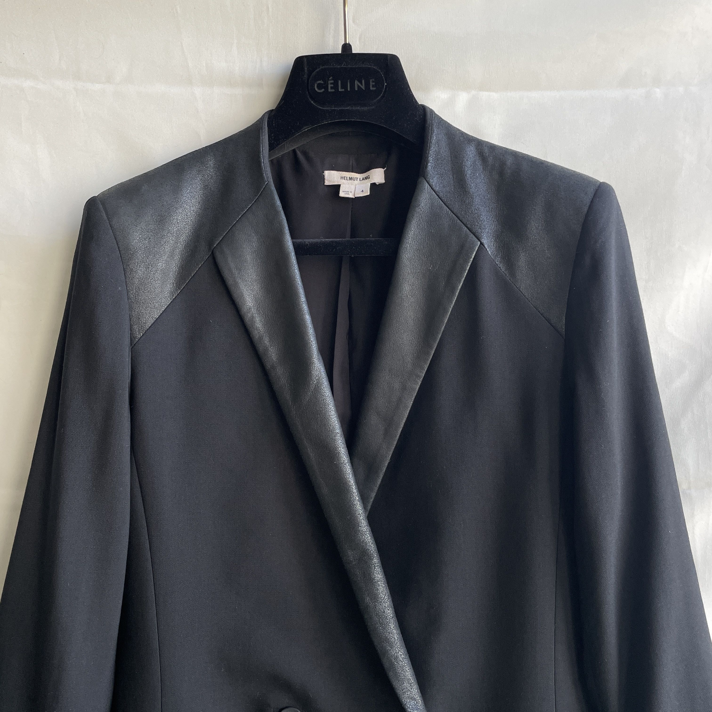 Helmut Lang Helmut Lang Leather Wool Ruched Sleeves Blazer Size S / US 4 / IT 40 - 6 Thumbnail