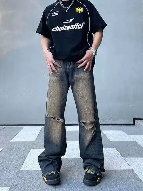 VIBE Distressed Baggy Flared Denim Jeans Size US 32 / EU 48 - 1 Thumbnail