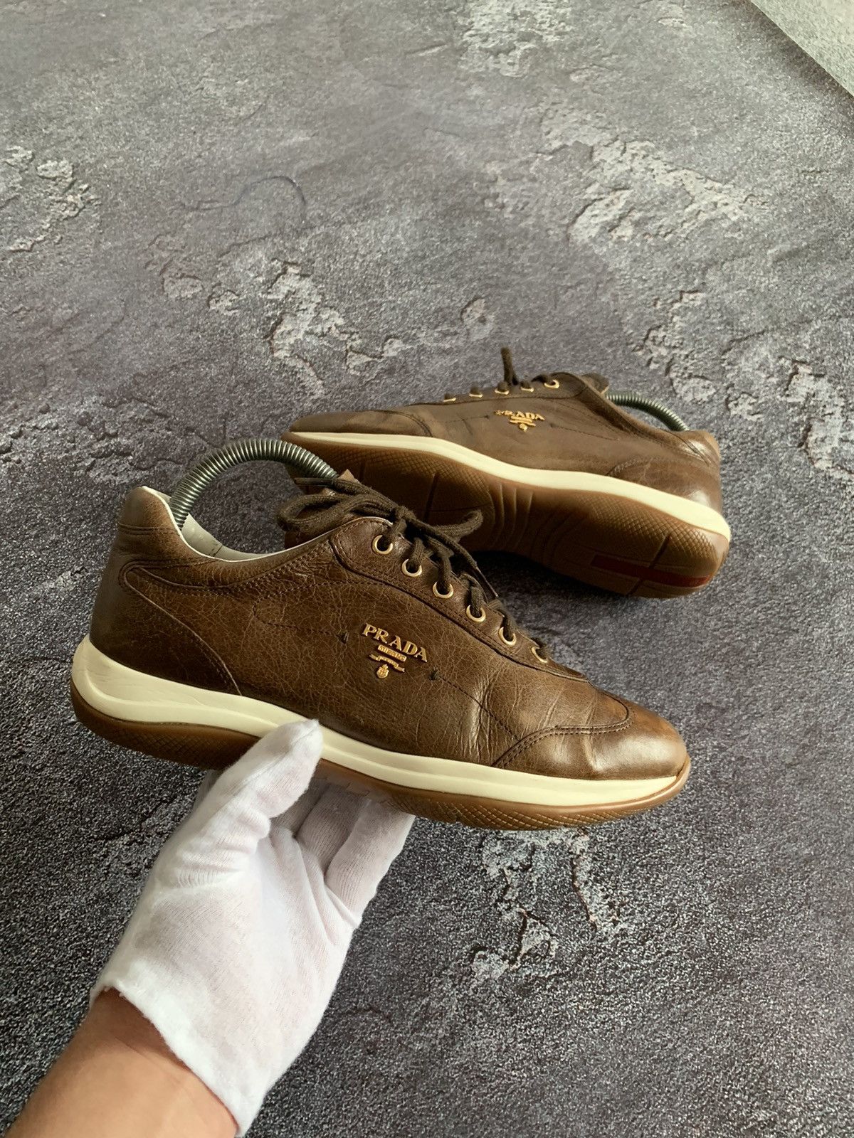 Prada Sport Leather Brown Women s Shoes EU38.5 size Footwear