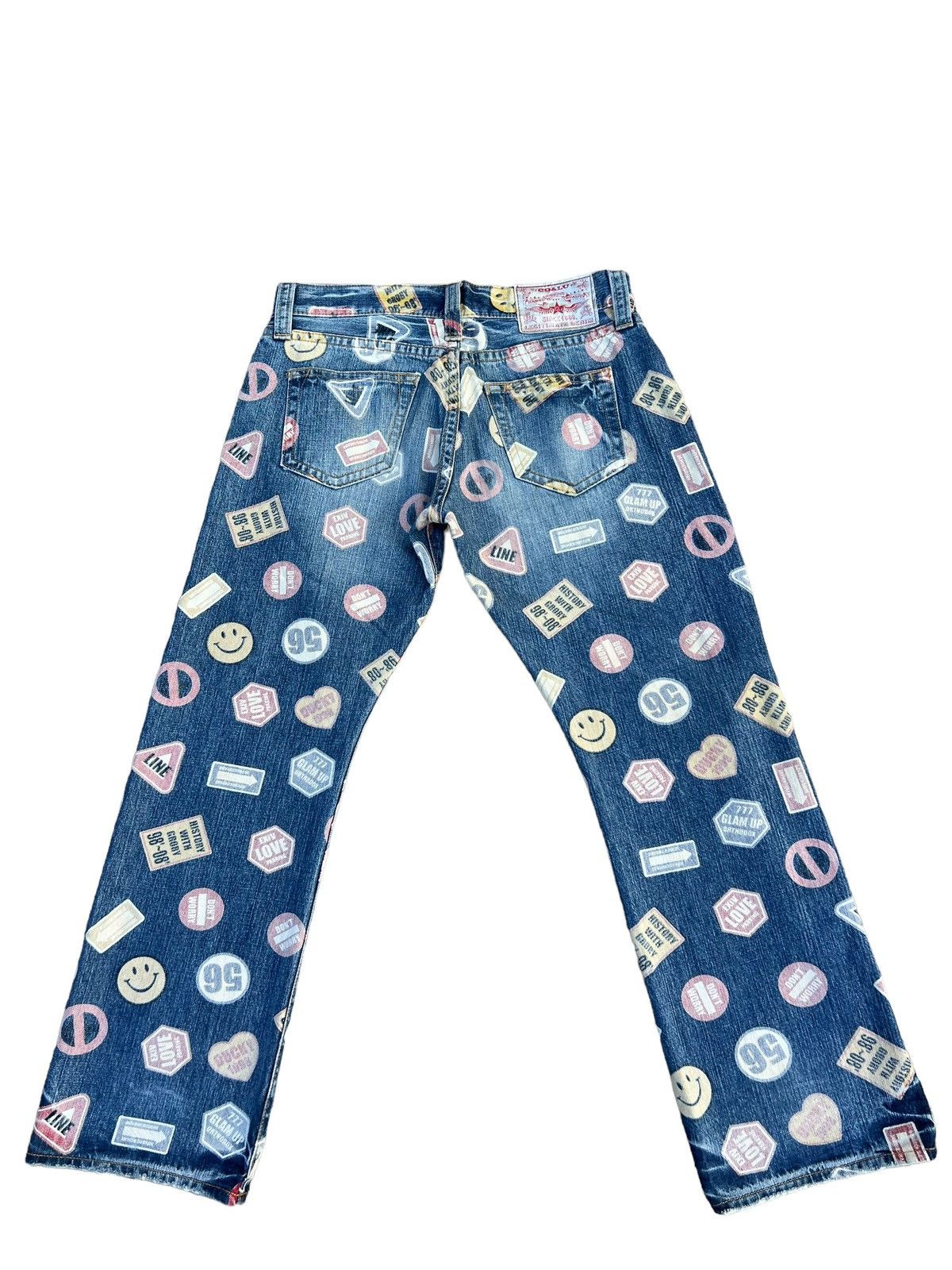 Designer Co & Lu Multiple Sign Print Smile Logo Denim Jeans Size US 30 / EU 46 - 2 Thumbnail