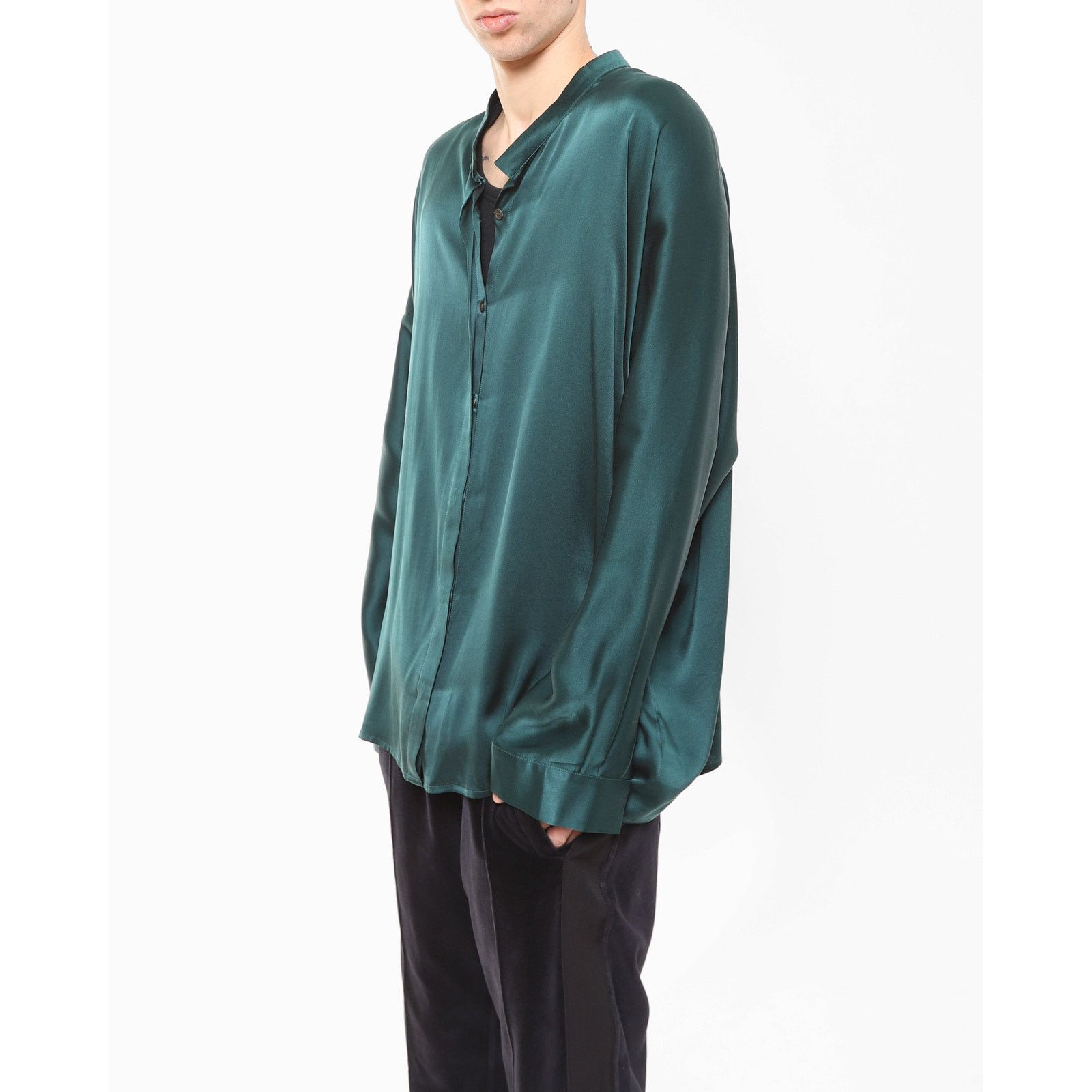 Haider Ackermann FW18 Oversized Mandarin in Forrest Green Silk Size US M / EU 48-50 / 2 - 3 Thumbnail