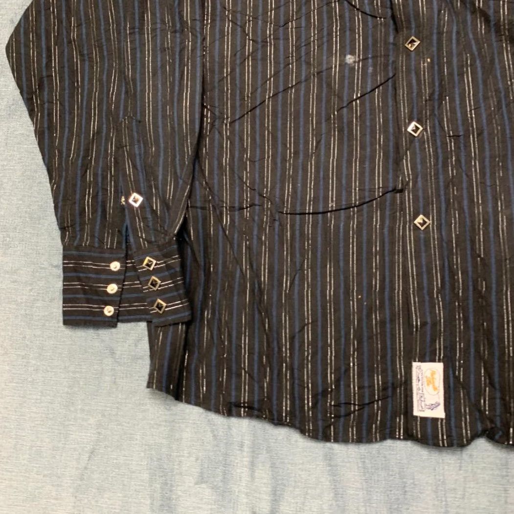 Vintage Panhandle Slim Western Shirt Men XL Black Striped Cotton Cowboy Rodeo Snap Front Size US XL / EU 56 / 4 - 3 Thumbnail