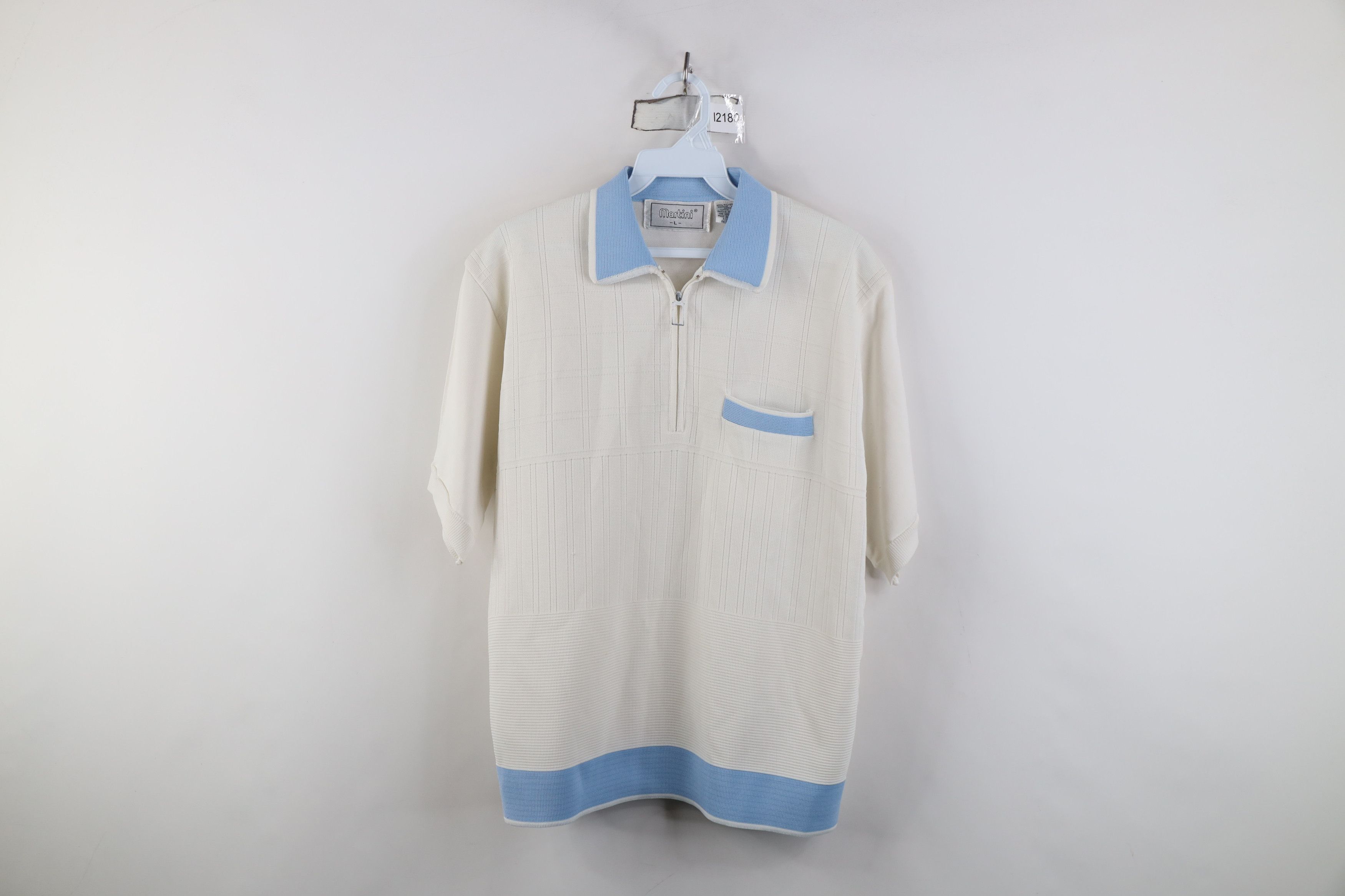 Vintage Vintage 60s 70s Rockabilly Knit Half Zip Pullover Polo Shirt Size US L / EU 52-54 / 3 - 1 Thumbnail