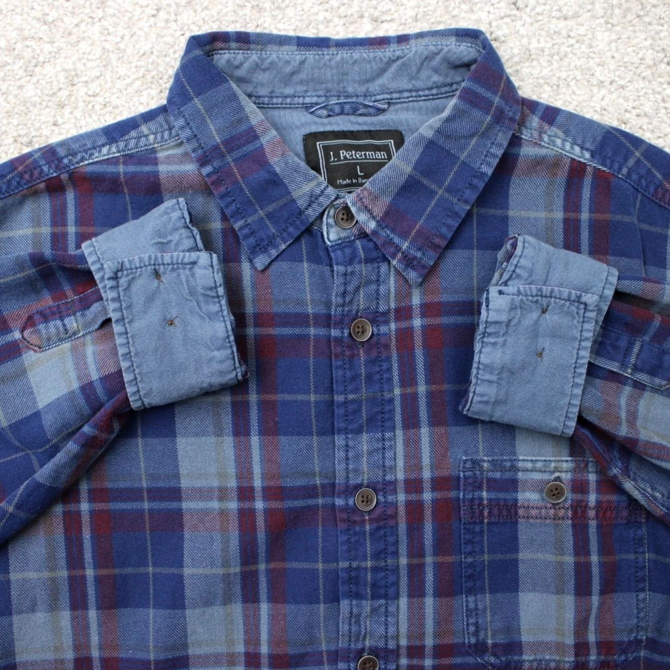 Vintage J. Peterman Shirt Mens Large Blue/Red Plaid Flannel 100% Cotton Long Sleeve Button-Up Casual Fall/Winter/Spring Mens Size US L / EU 52-54 / 3 - 2 Thumbnail
