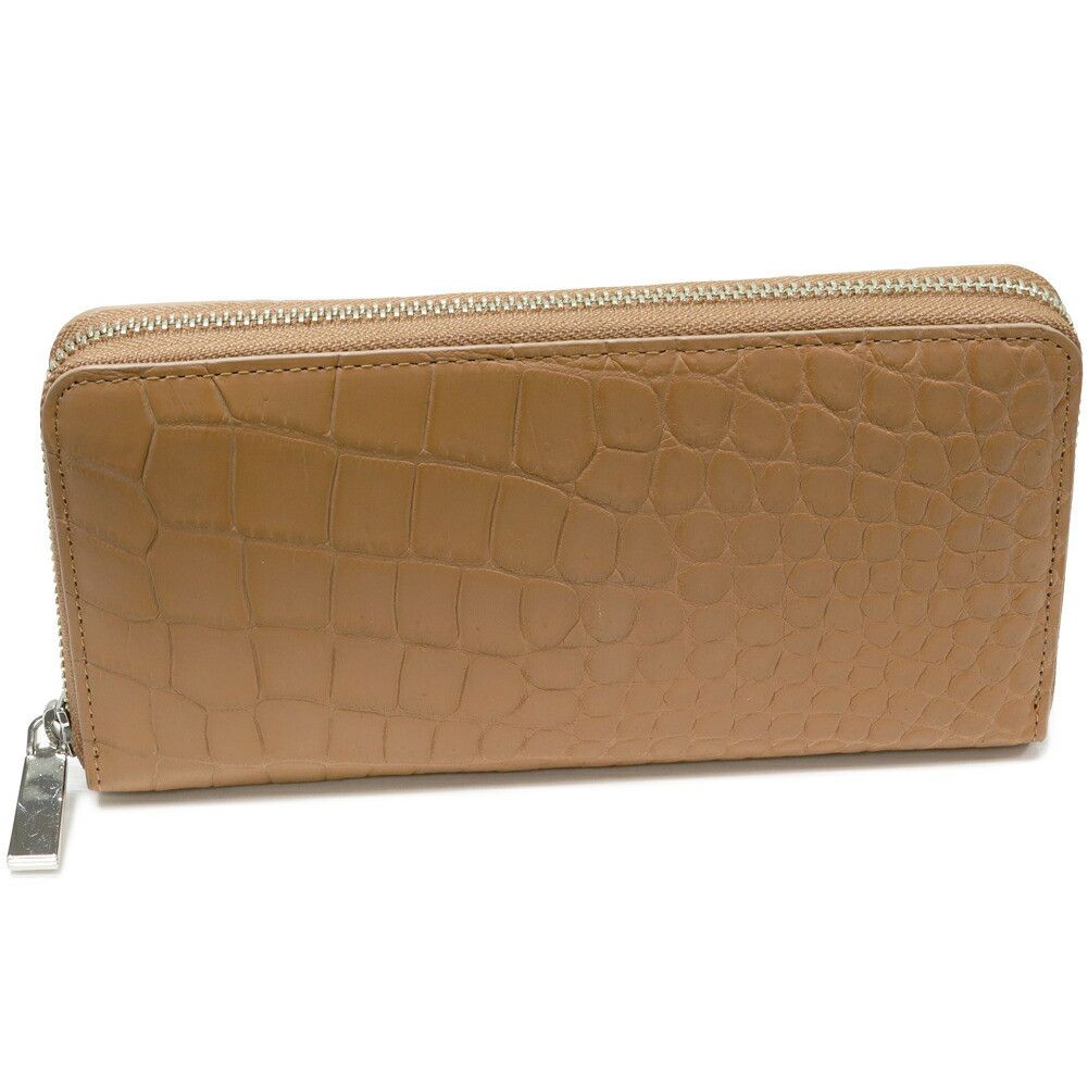 Other Crocodile Round Zipper Long Wallet (with Coin Purse) Beige Brown Natural Material Long Wallet DUTY FREE for USA