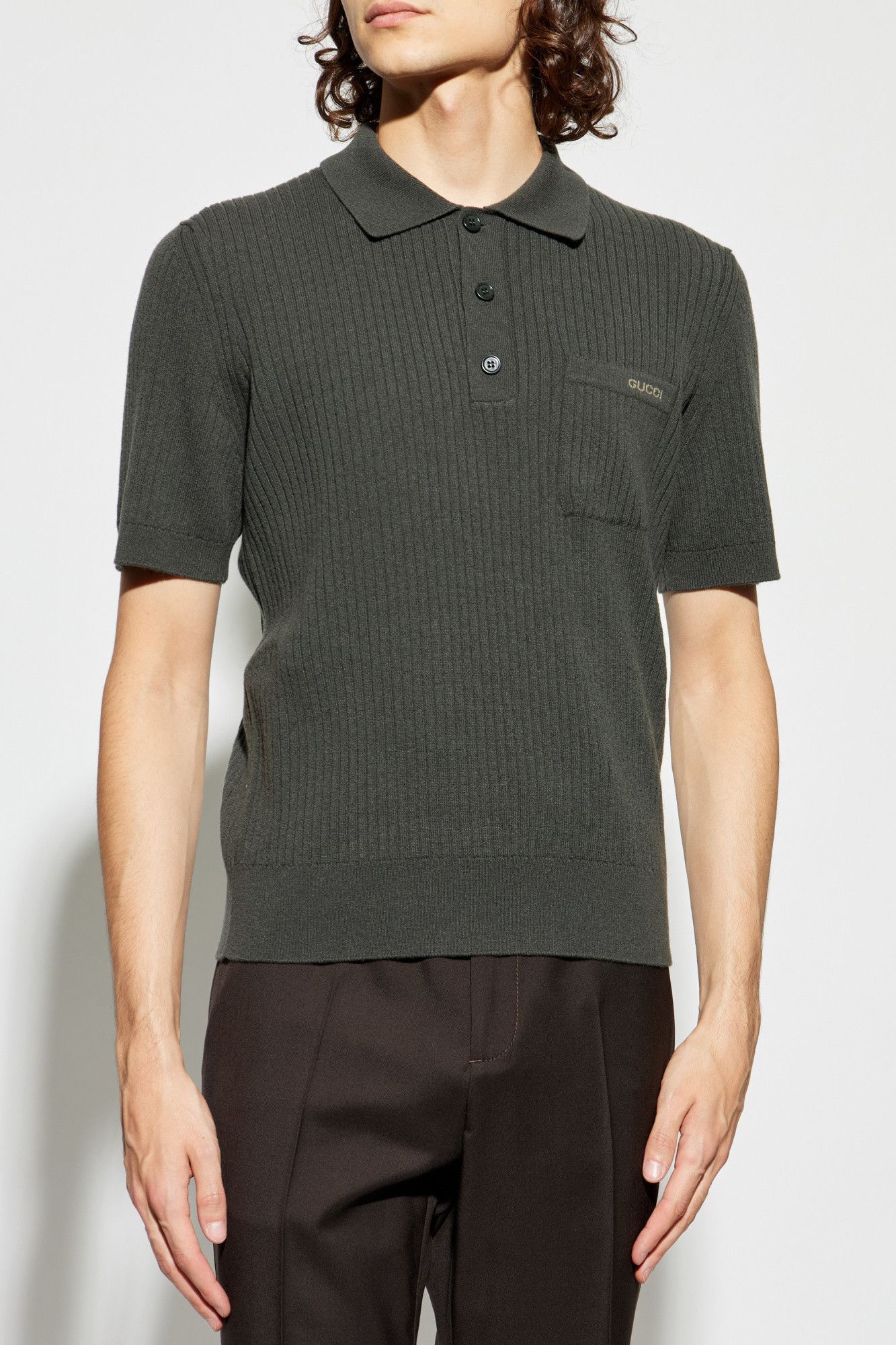 Gucci o1la5ras0626 Wool Cashmere Rib Knit Polo Shirt in Gray Size US XXL / EU 58 / 5 - 3 Thumbnail