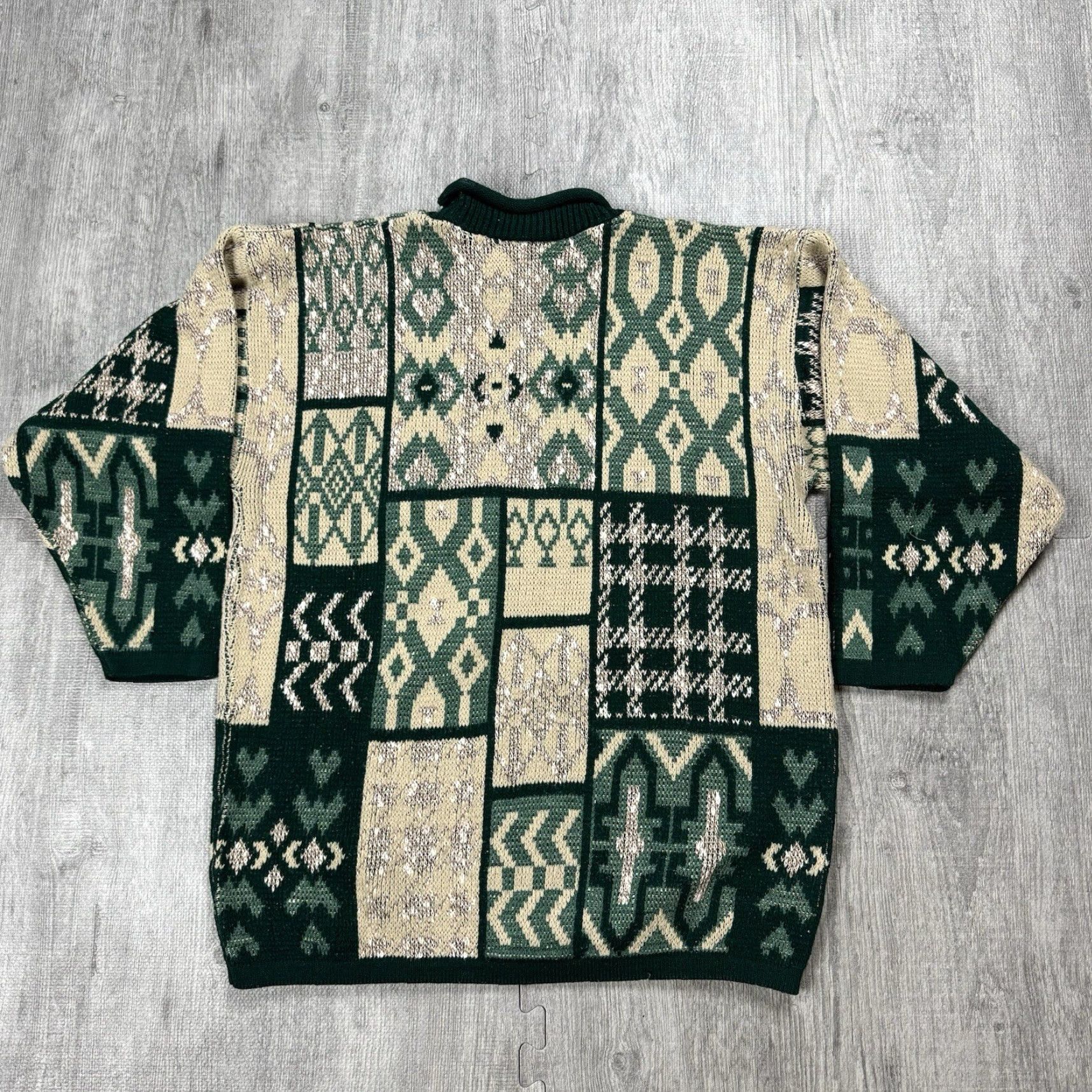 Vintage VINTAGE Cut 4 U Long Sweater Dress Roll Neck Casual Geometric Green Tan Beige One Size 80s 90s Womens Size ONE SIZE - 5 Thumbnail