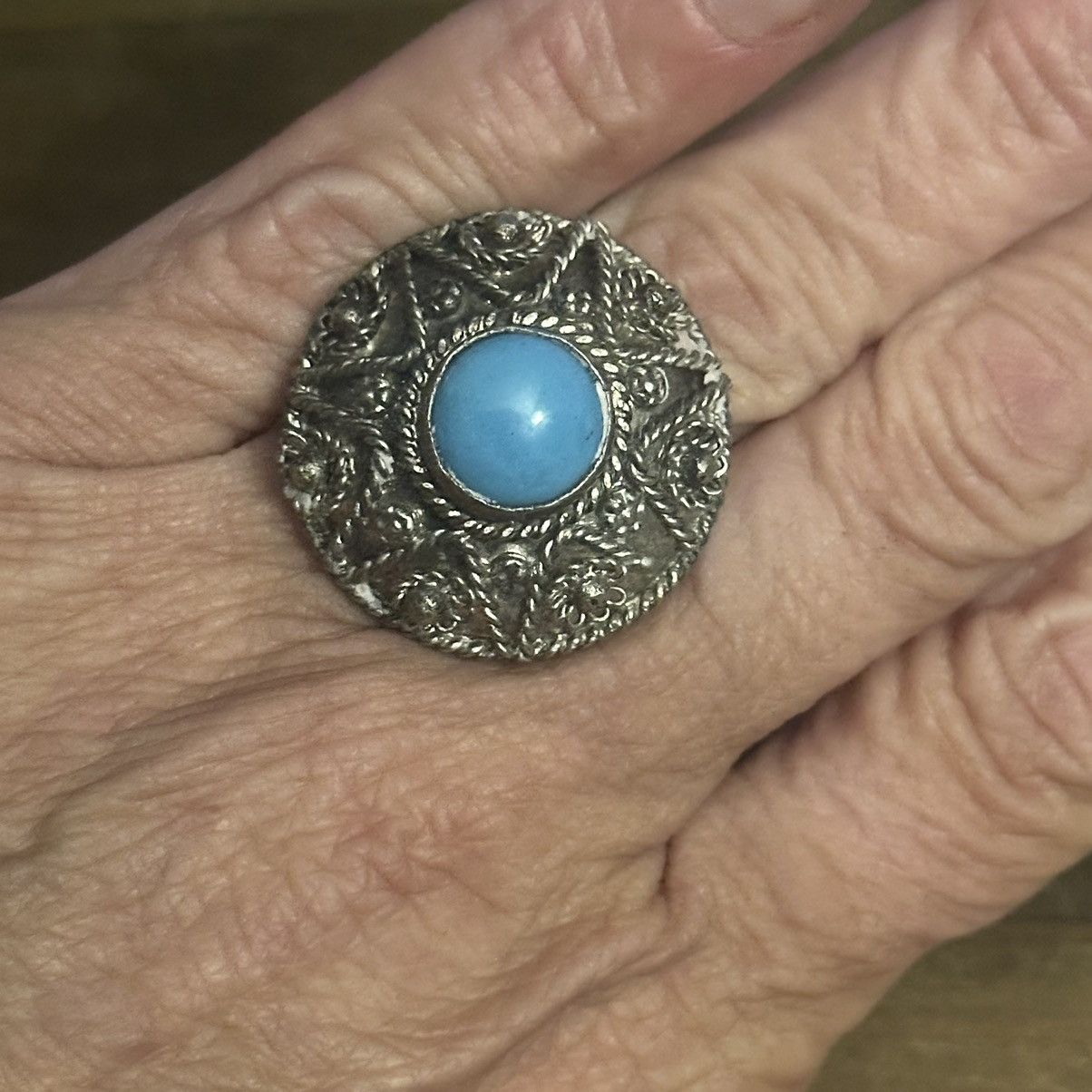 Vintage Vintage large pewter Ruskin ornate dome ring Size ONE SIZE - 5 Thumbnail