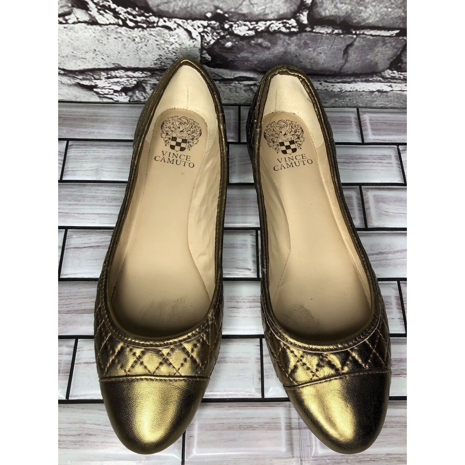 Vince Camuto Vince Camuto Metallic Gold Leather Quilted Ballet Flats Shoe Size US 9.5 / IT 39.5 - 2 Thumbnail