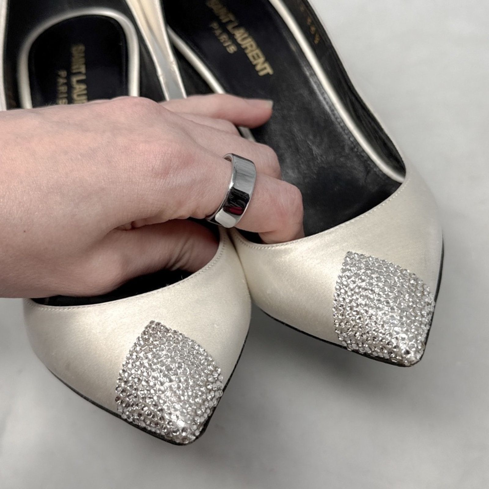 Saint Laurent Paris Saint Laurent Tower 110 Strass Silk Satin Pointed Toe Heels Size US 6.5 / IT 36.5 - 5 Thumbnail