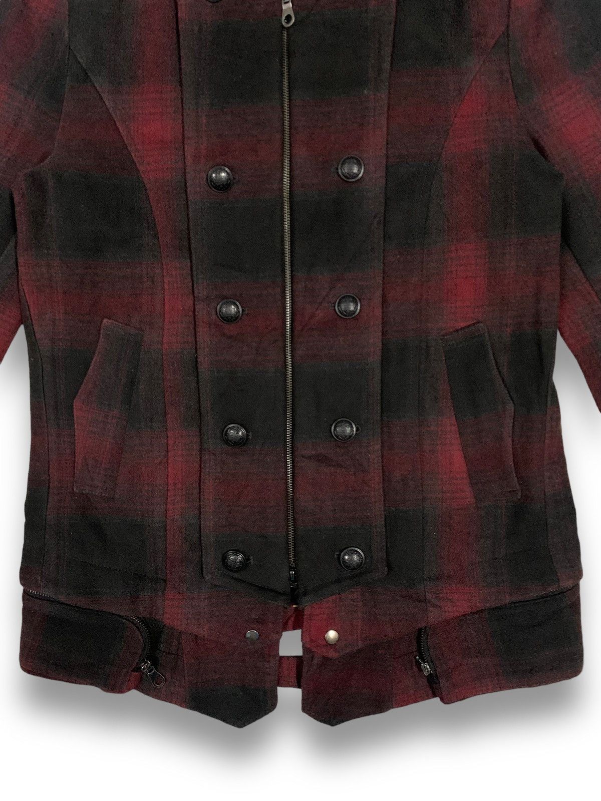If Six Was Nine Vintage Black Baccara Checkered Faux Fur Hooded Punk Jacket Size US M / EU 48-50 / 2 - 8 Thumbnail