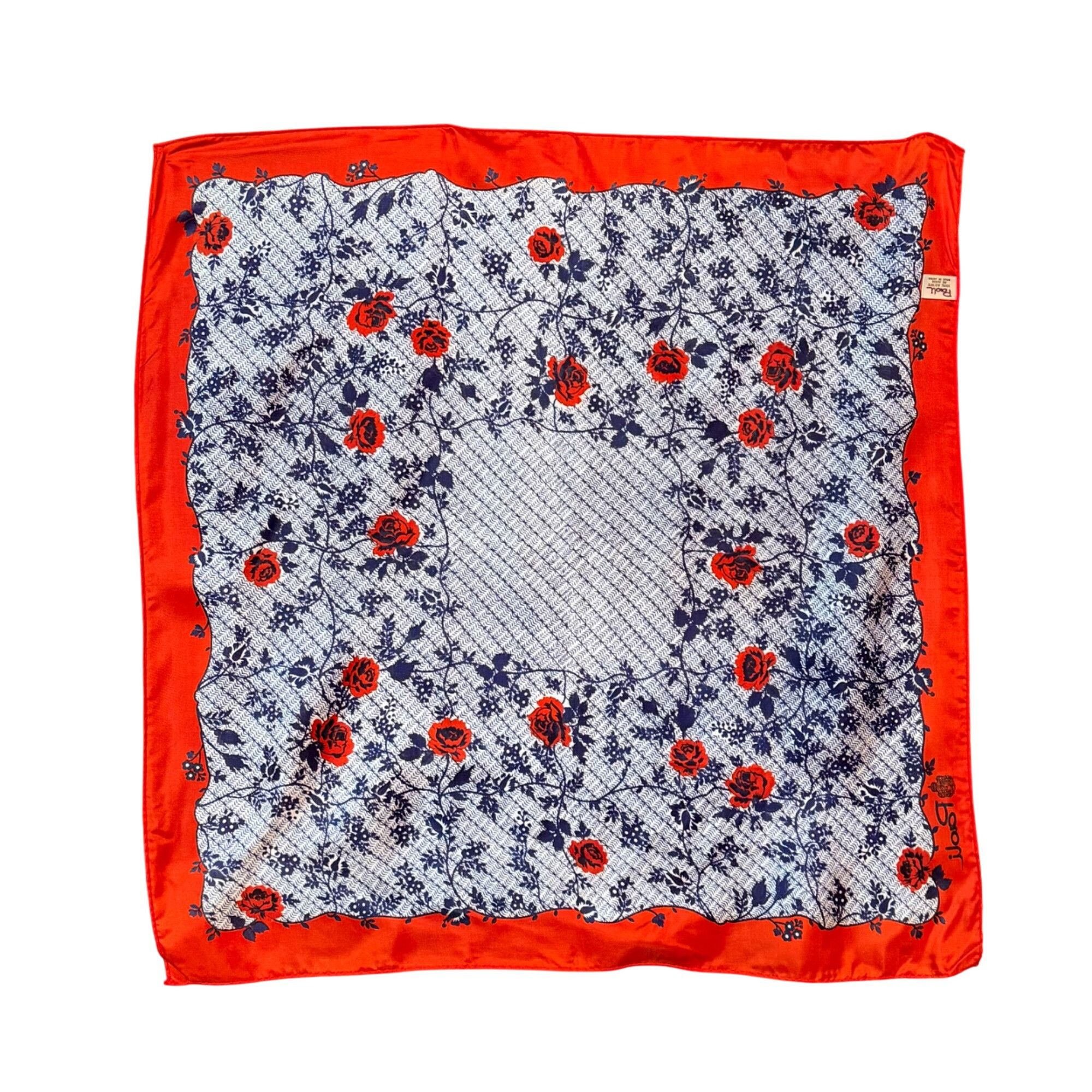 Vintage Vintage Paoli Red & Blue Rose Patterned Acetate Scarf Made I Size ONE SIZE - 6 Thumbnail
