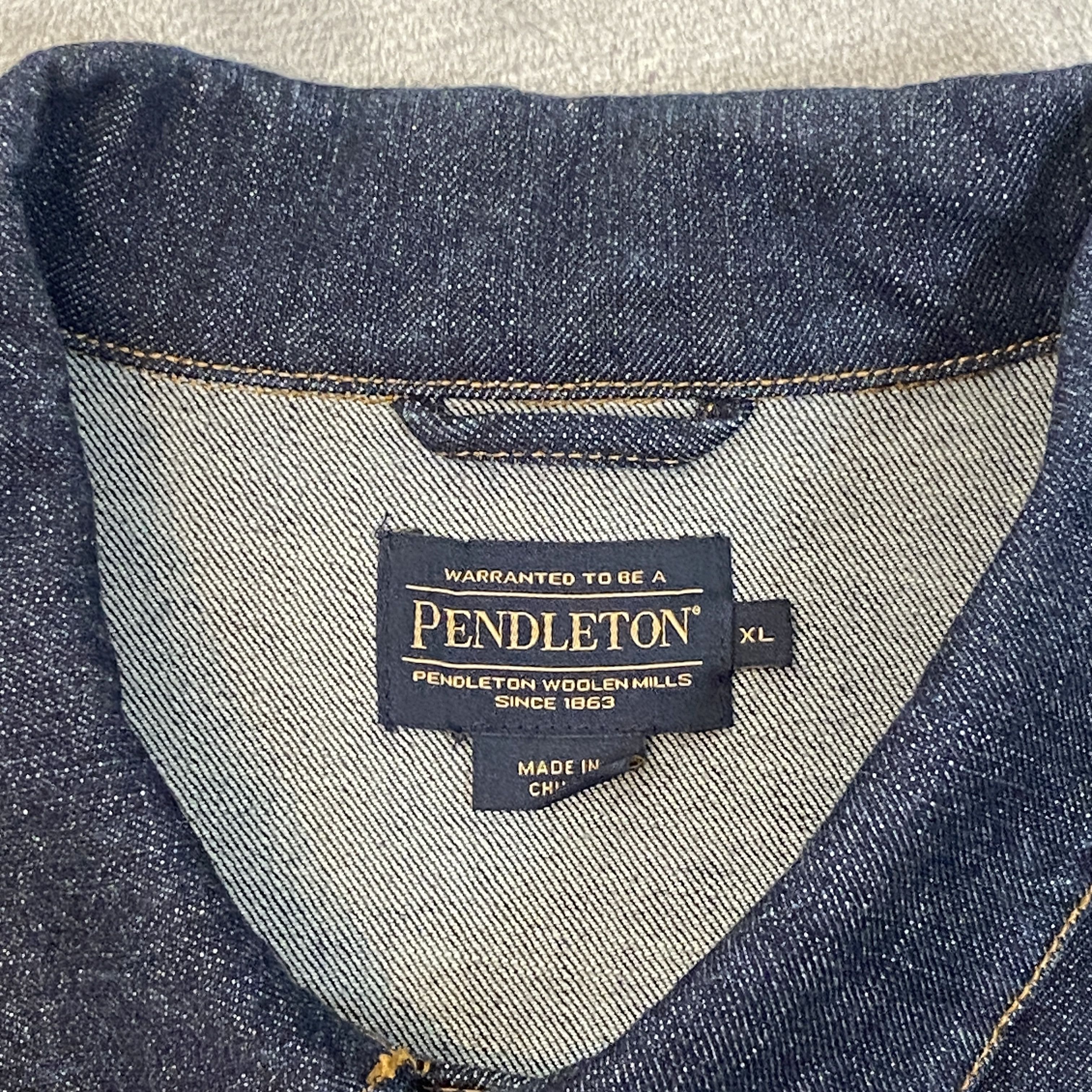 Pendleton × Vintage Denim Trucker Jacket Men XL Blue Aztec Navajo Wool Panels Size US XL / EU 56 / 4 - 3 Thumbnail