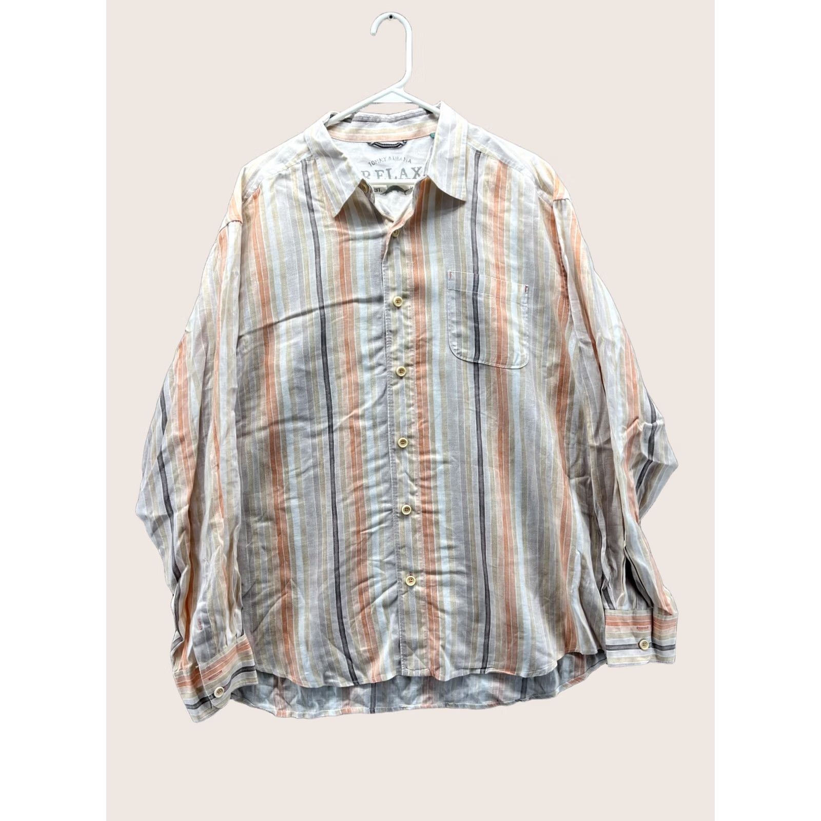 Tommy Bahama Tommy Bahama Shirt Mens XL Multicolor Stripe Long Sleeve Linen Button Front Size US XL / EU 56 / 4 - 1 Thumbnail