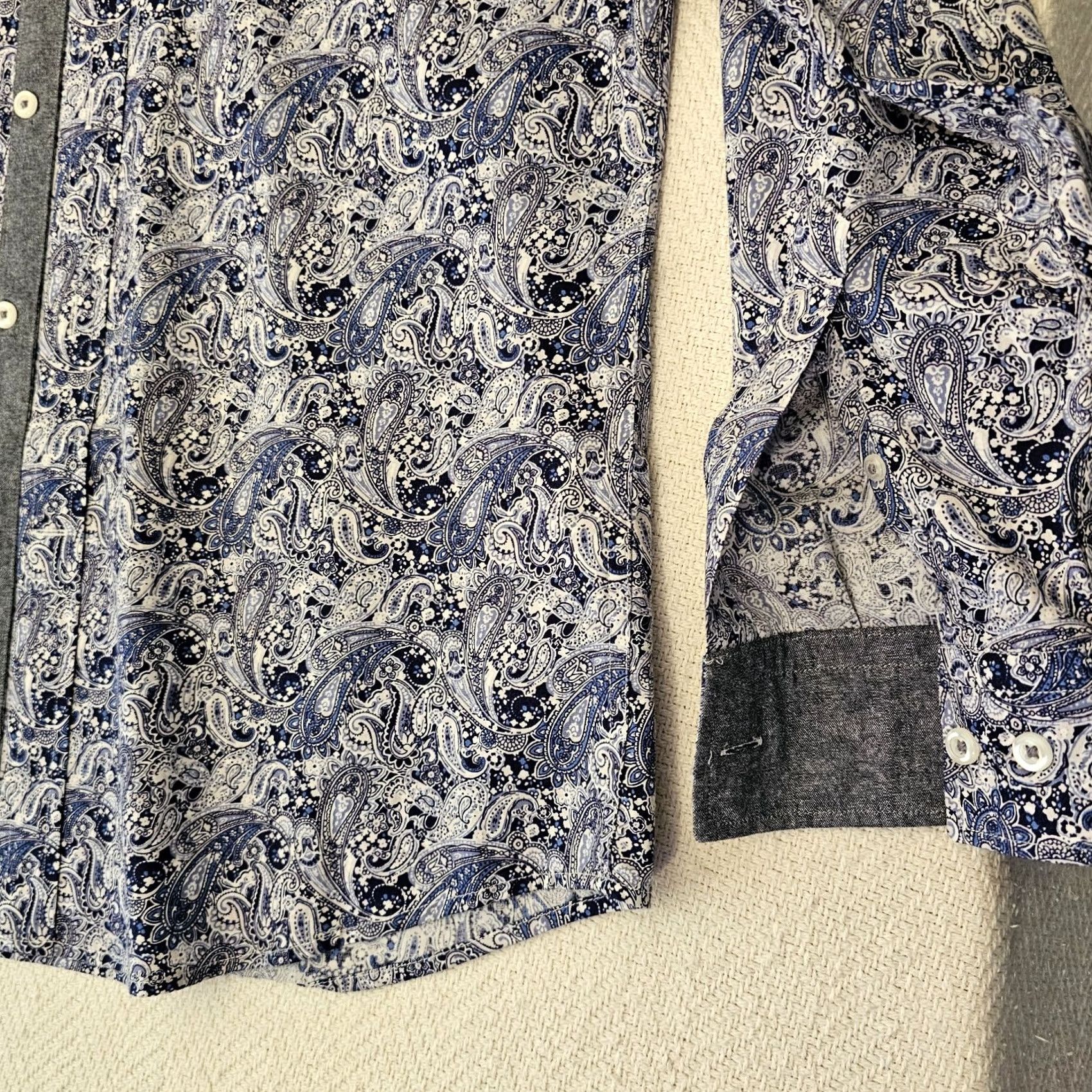 Cremieux Daniel Cremieux Premium Denim Shirt Men's L Blue Paisley Flip Cuff Button-Front Collared Long Sleeve Casual Party/Cocktail Shirt Size US L / EU 52-54 / 3 - 4 Thumbnail