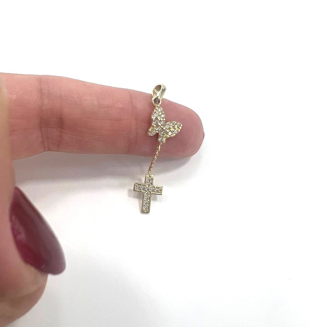 Other 14K Yellow Gold Butterfly & Cross Pendant –Graceful Design Size ONE SIZE - 1 Thumbnail