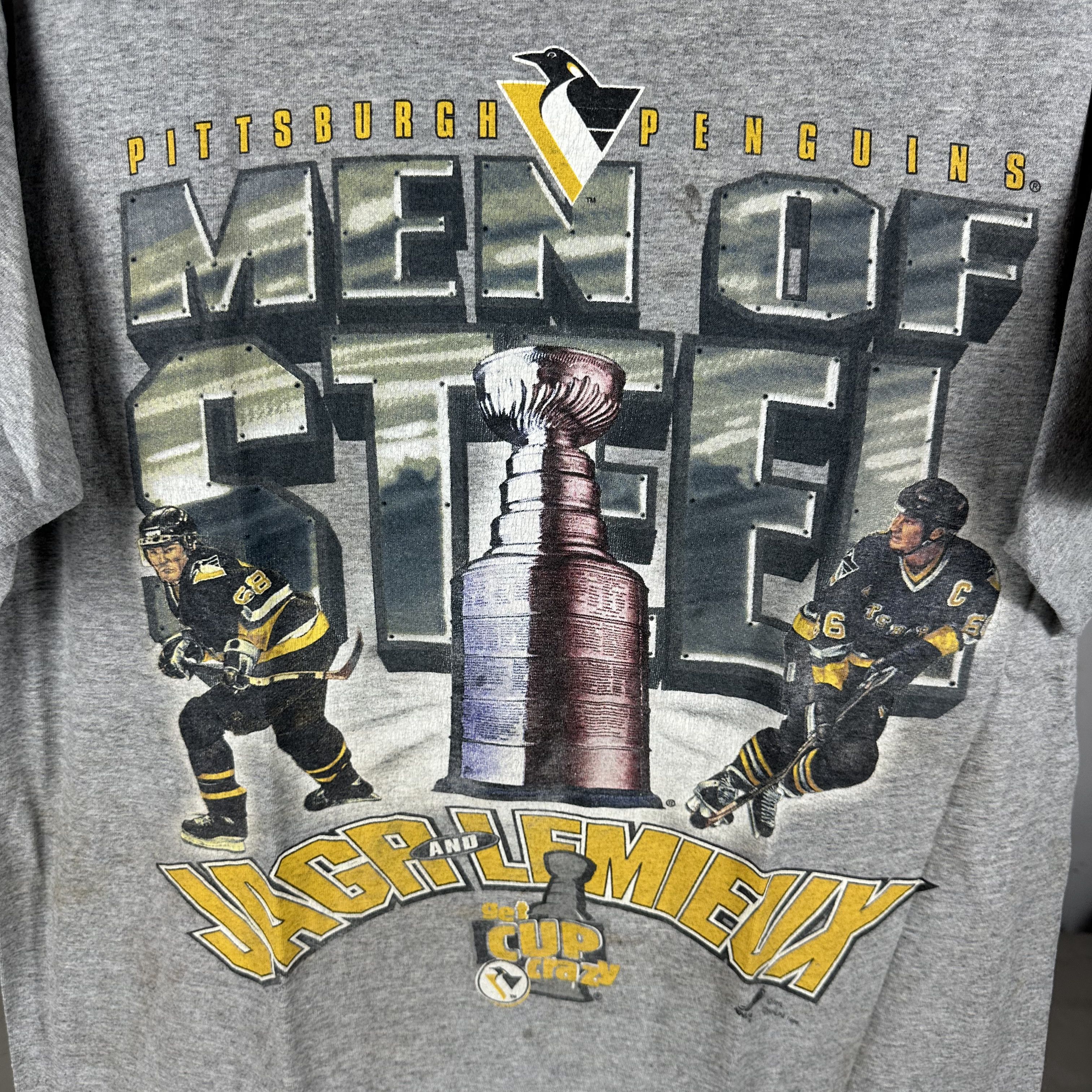 Vintage 1996 Pittsburgh Penguins NHL Men of Steel Jagr & Lemieux Tee Size US XL / EU 56 / 4 - 2 Thumbnail