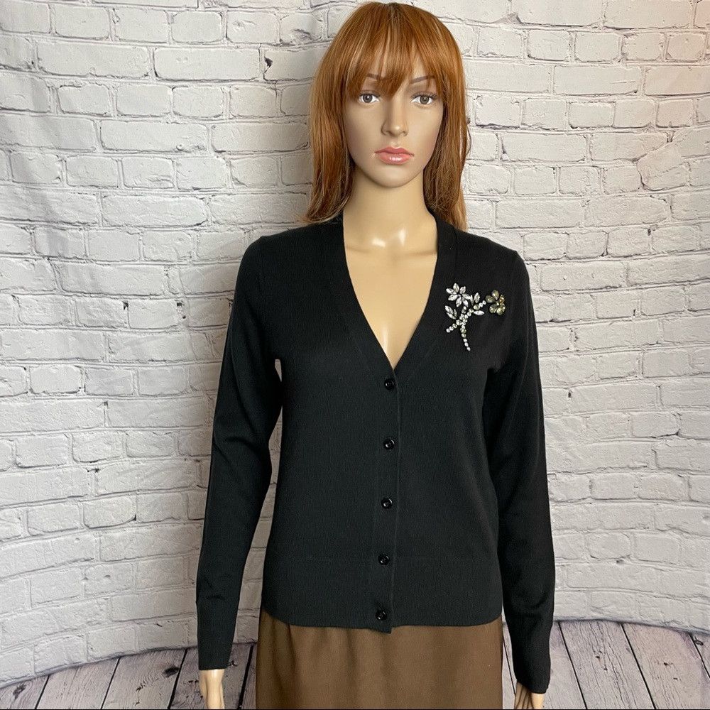 Kate Spade New Kate Spade Black Embellished Brooch Cardigan Size S Size S / US 4 / IT 40 - 2 Thumbnail