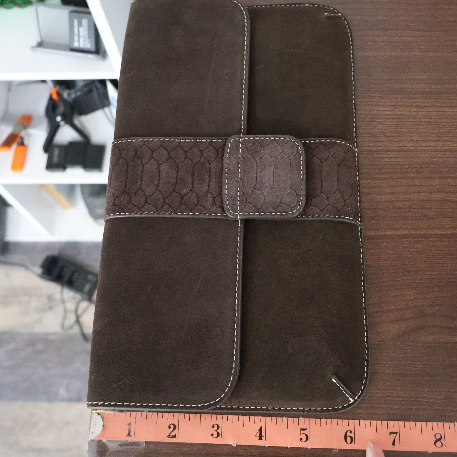 J.McLaughlin J McLaughlin Xena Suede Clutch Chocolate Brown Classic Envel Size ONE SIZE - 14 Thumbnail