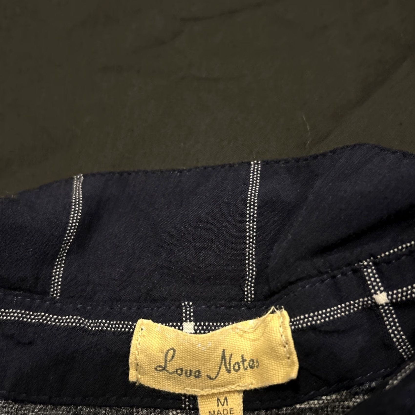 Vintage Love Notes Button-Up Shirt Womens Sz M Short Sleeve Navy Blue Check Casual Workwear Size M / US 6-8 / IT 42-44 - 2 Thumbnail