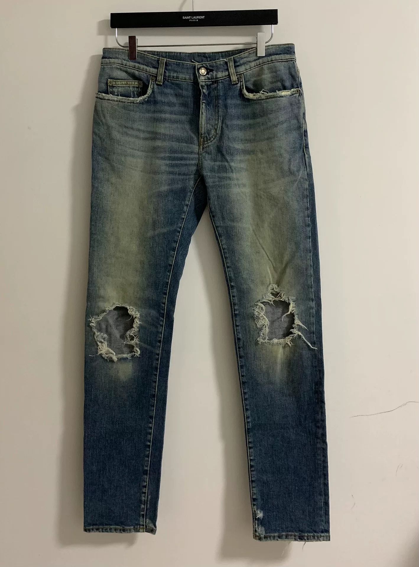 Saint Laurent Paris Saint Laurent Blue Distressed Denim Pants Size US 32 / EU 48 - 1 Thumbnail
