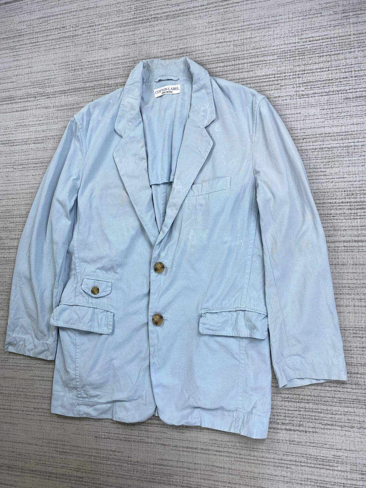 Issey Miyake Vtg Issey Miyake Double Button Light Blue Faded Coat Jacket Size US M / EU 48-50 / 2 - 4 Thumbnail