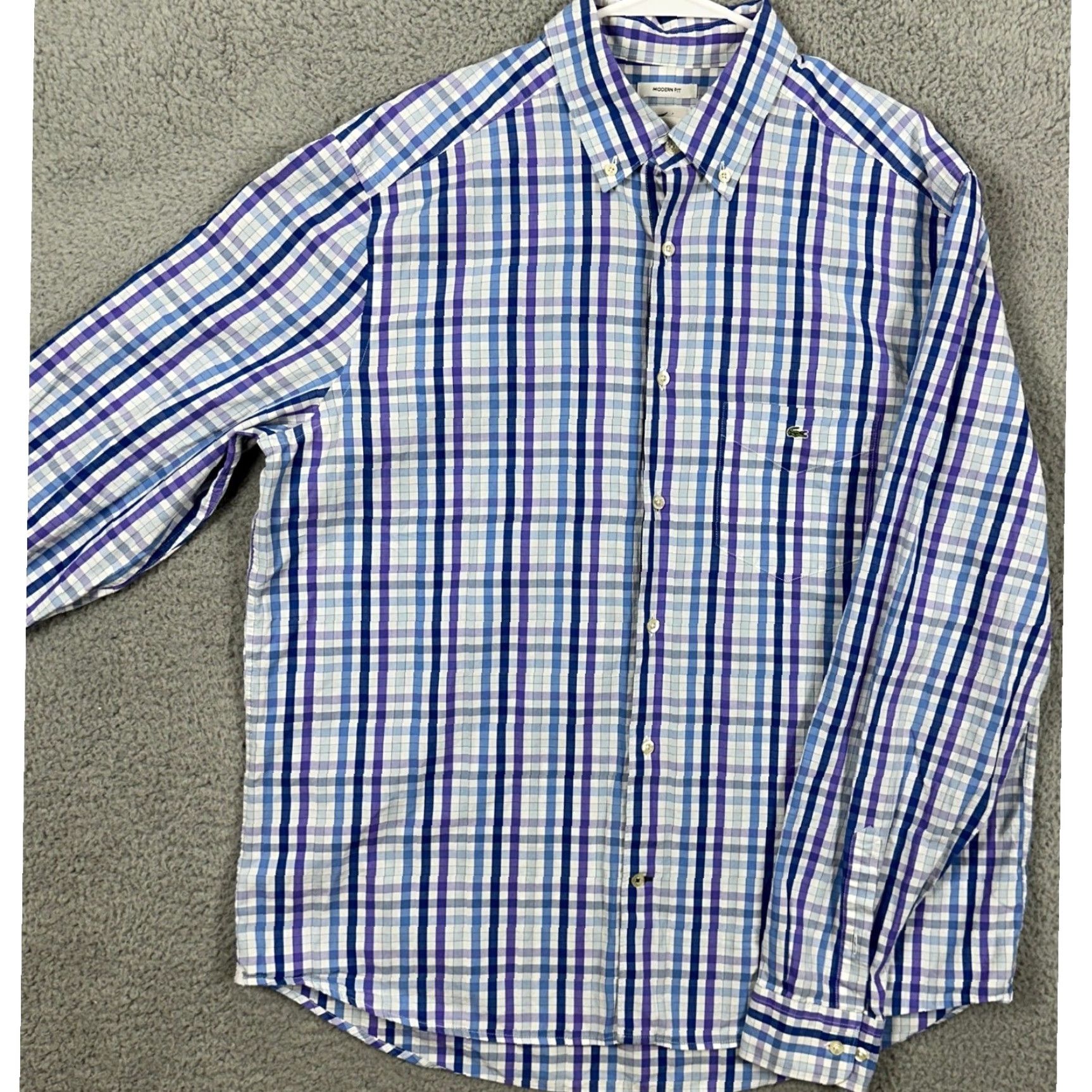 Lacoste Lacoste Shirt Button Down Mens 44 XL Modern Fit Plaid Blue White Long Sleeve Button-Up Men’s XL Size US XL / EU 56 / 4 - 2 Thumbnail