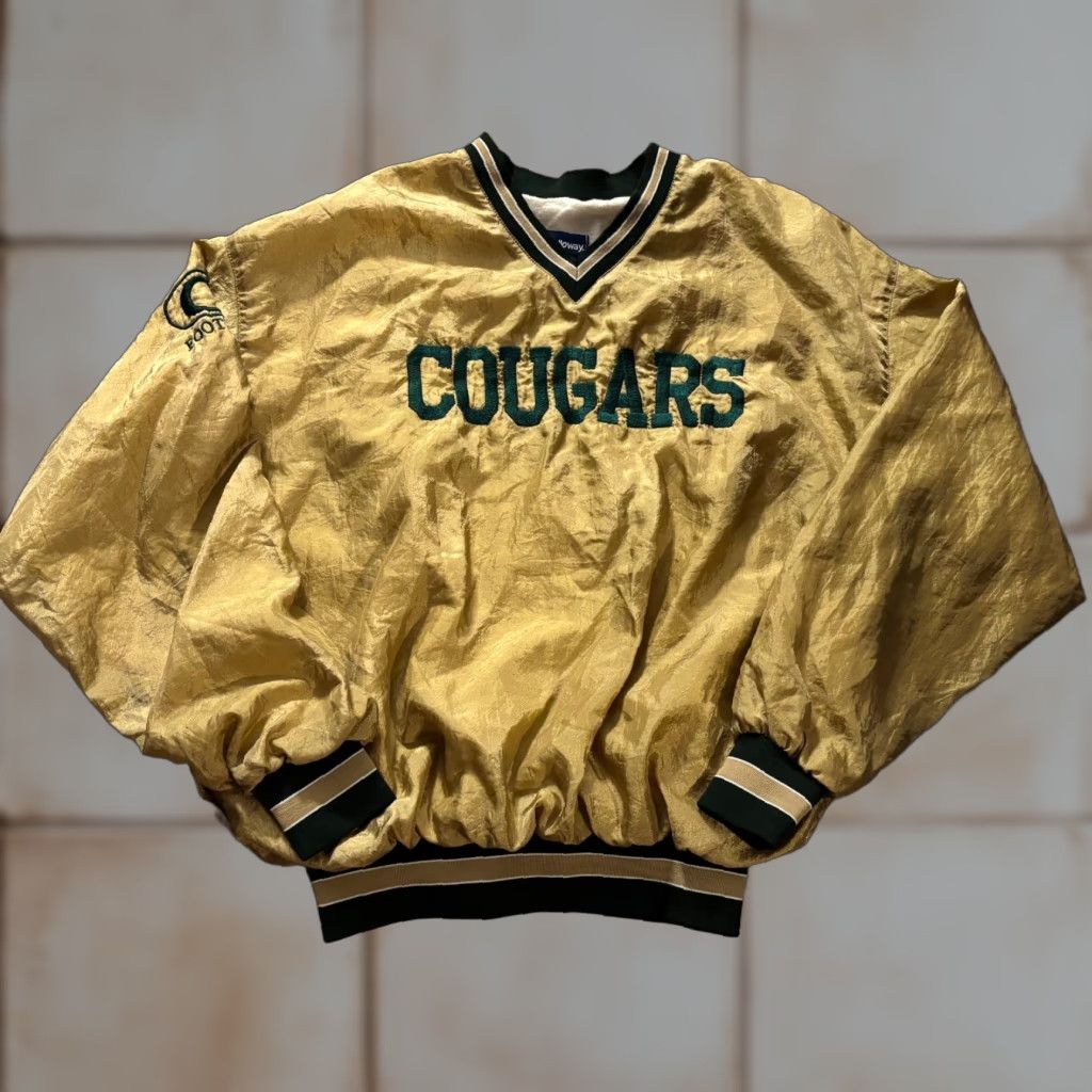 VINTAGE Holloway Pullover Windbreaker Jacket XL Varsity Gold Stripes Green USA Classic Sports