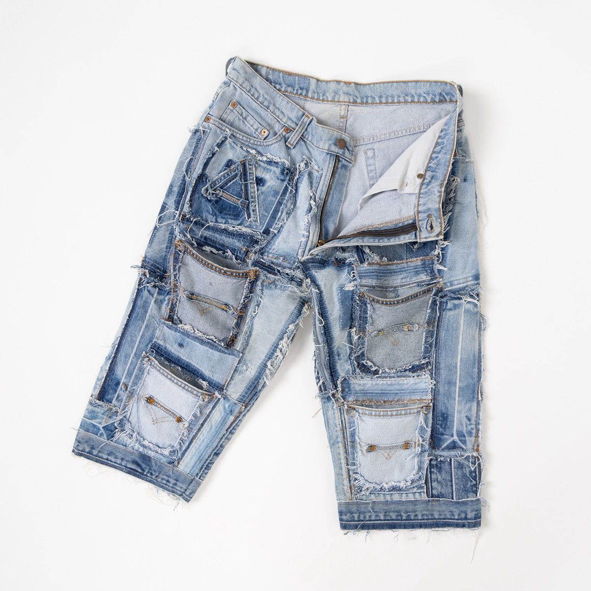 Levi's Levis 512 Coupe Etroite Patchwork Denim Shorts Distressed Size US 32 / EU 48 - 2 Thumbnail