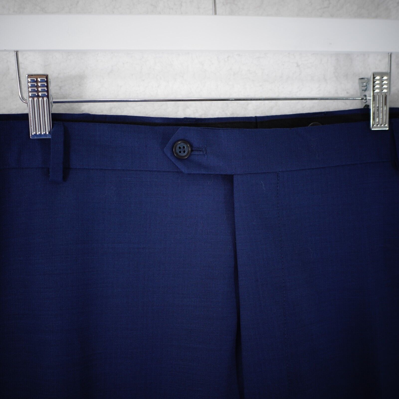 Pronto Uomo Pronto Uomo Wool Polyester Spandex Blue Herringbone Flat Fro Size 48S - 2 Thumbnail