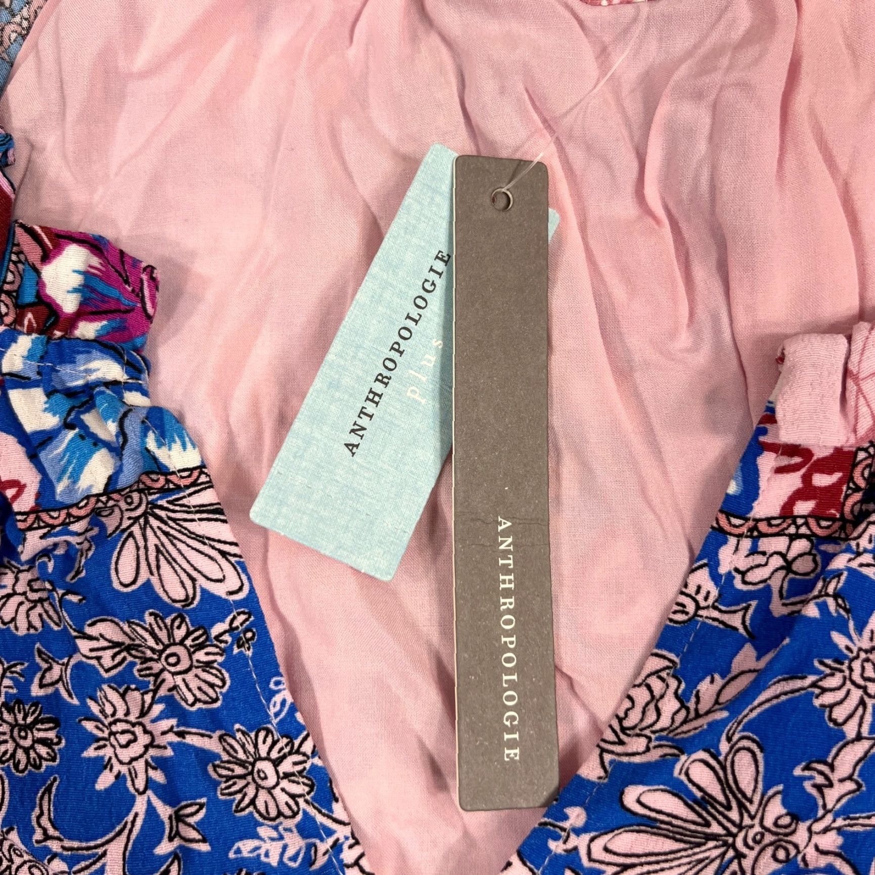 Anthropologie Anthropologie Women's Casual A-Line Dress 2X Short Sleeve Paisley Blue Pink Multicolor Size 40" / US 18 - 5 Thumbnail