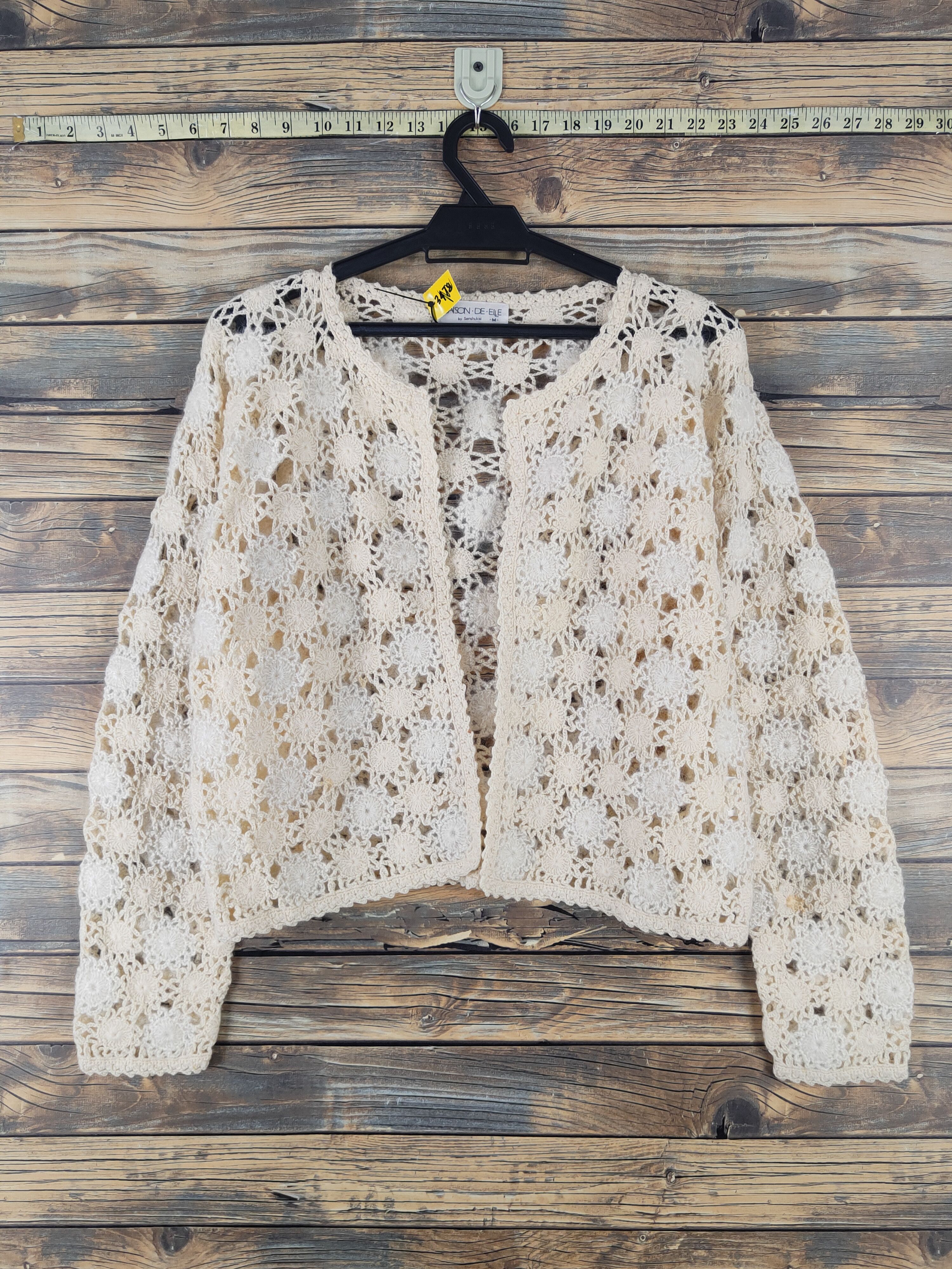 Japanese Brand SaisondeElle Yellow Crochet Meshnet Knitwear Cardigan #W1751 Size M / US 6-8 / IT 42-44 - 1 Thumbnail