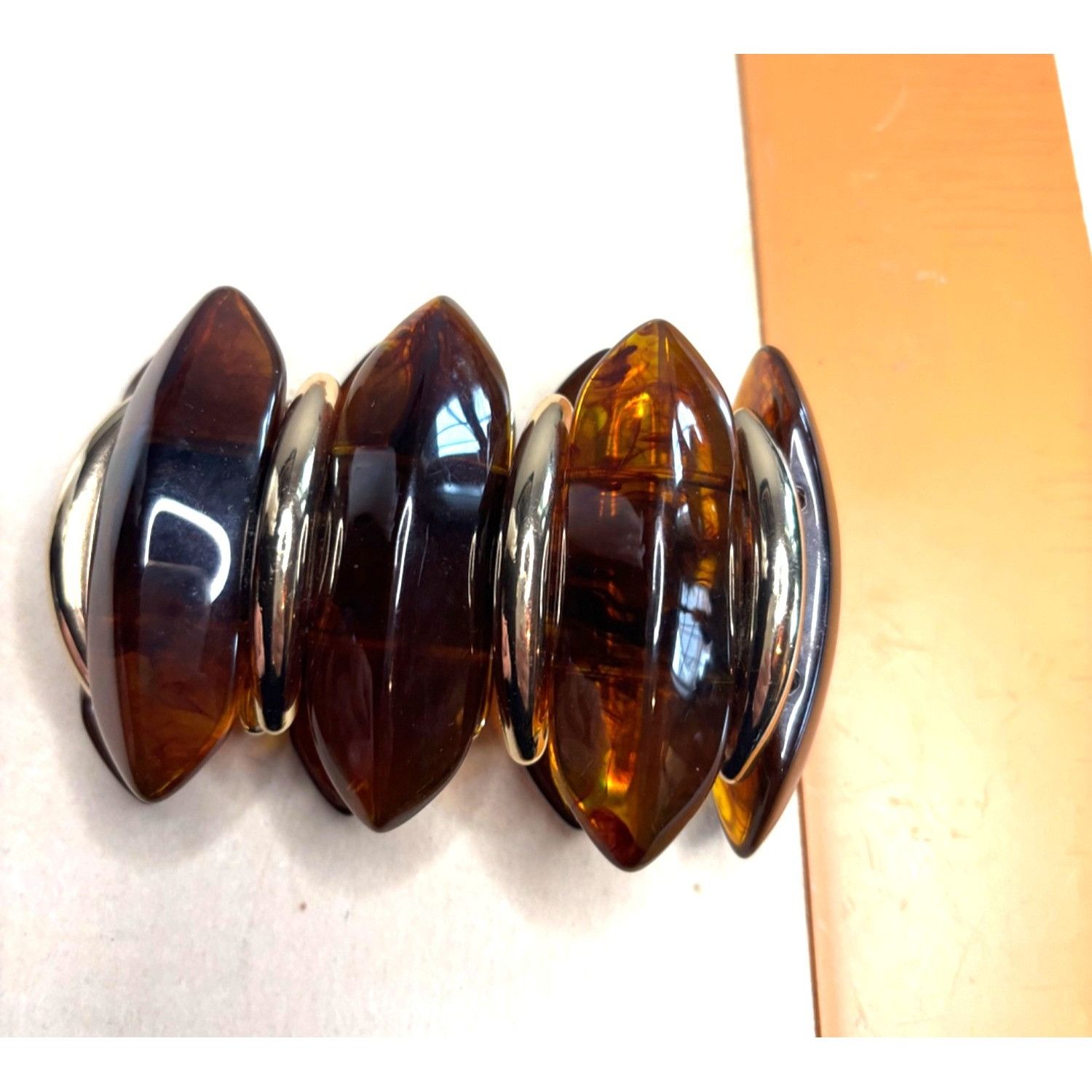 Other Vintage Amber-Style Resin & Gold-Toned Statement Bangle Brac Size ONE SIZE - 3 Thumbnail