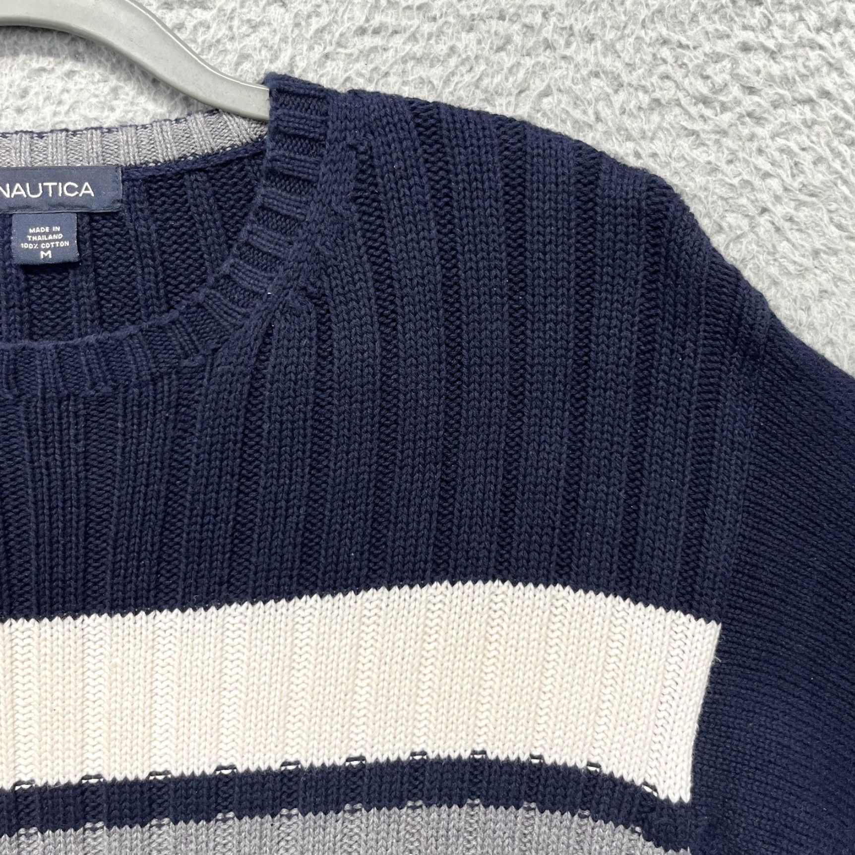 Nautica Nautica Sweater Mens M Blue White Gray Stripe Crewneck Cotton Pullover Size US M / EU 48-50 / 2 - 3 Thumbnail