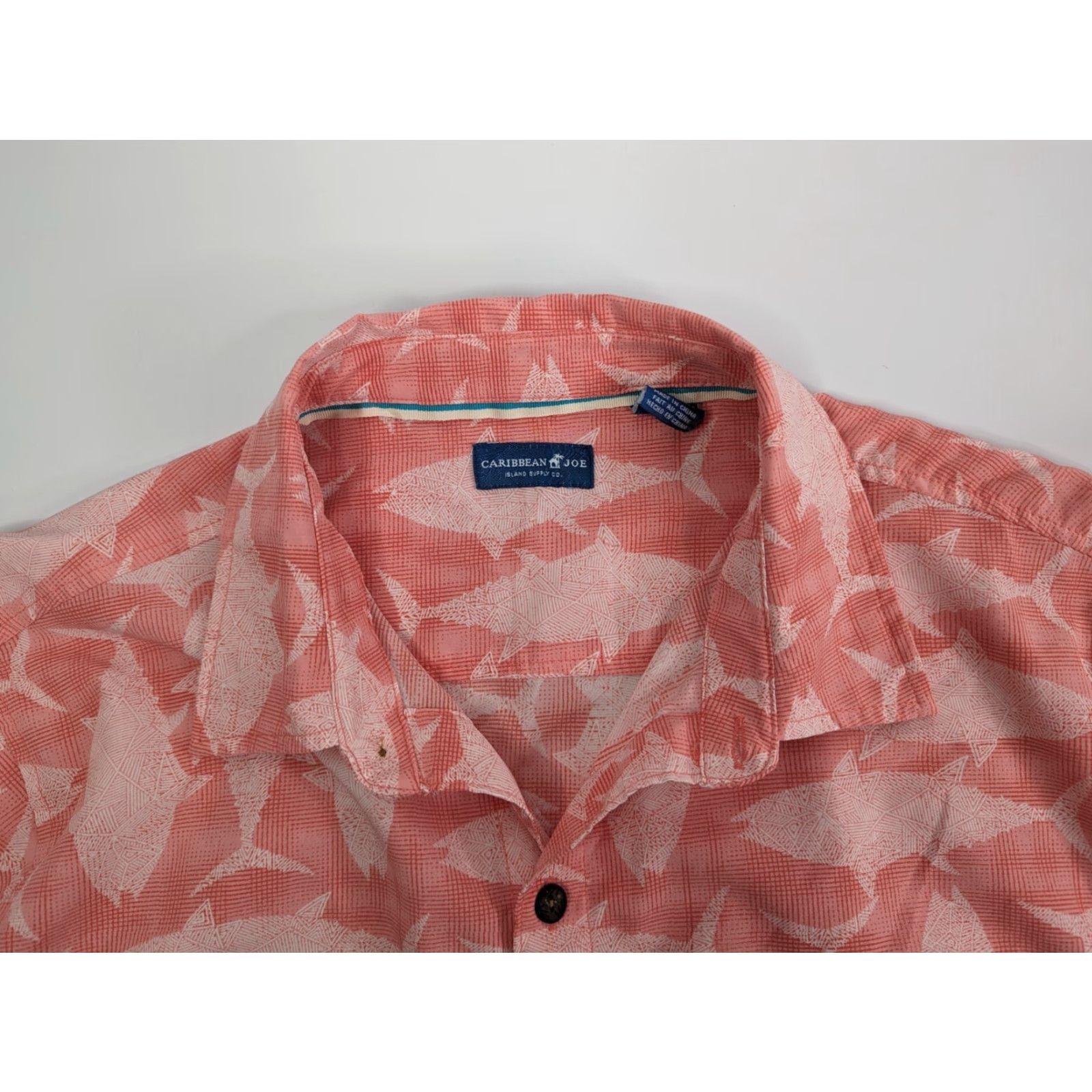 Pinko Caribbean Joe Button-Up Shirt Coral Pink Hawaiian Tropical Short Sleeve M Men's Beach Vacation Aloha Floral Pattern Easy Care Lightweight Wool? Size US M / EU 48-50 / 2 - 5 Thumbnail