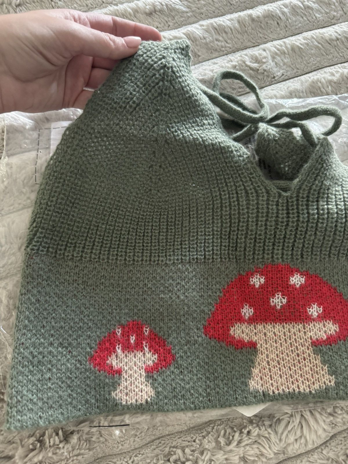 Handmade knit olive mushroom halter crochet festival tank daisy EDC Size ONE SIZE - 9 Thumbnail