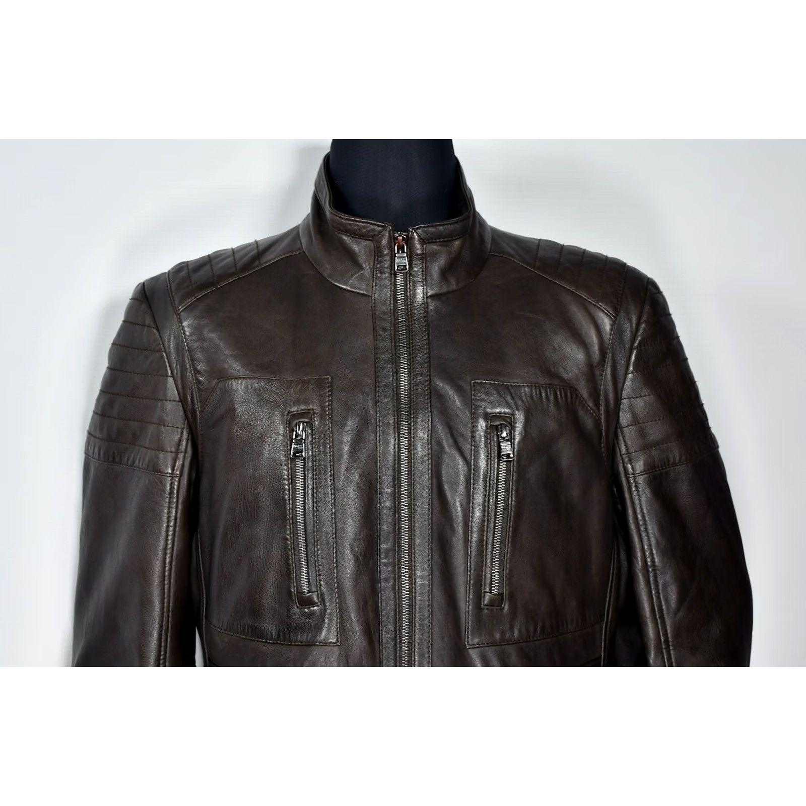 Hugo Boss HUGO BOSS Gentin Leather Jacket Brown 44R Jacket Mens 44R Leather Brown Casual Fall Winter Spring Vintage No Size US S / EU 44-46 / 1 - 2 Thumbnail