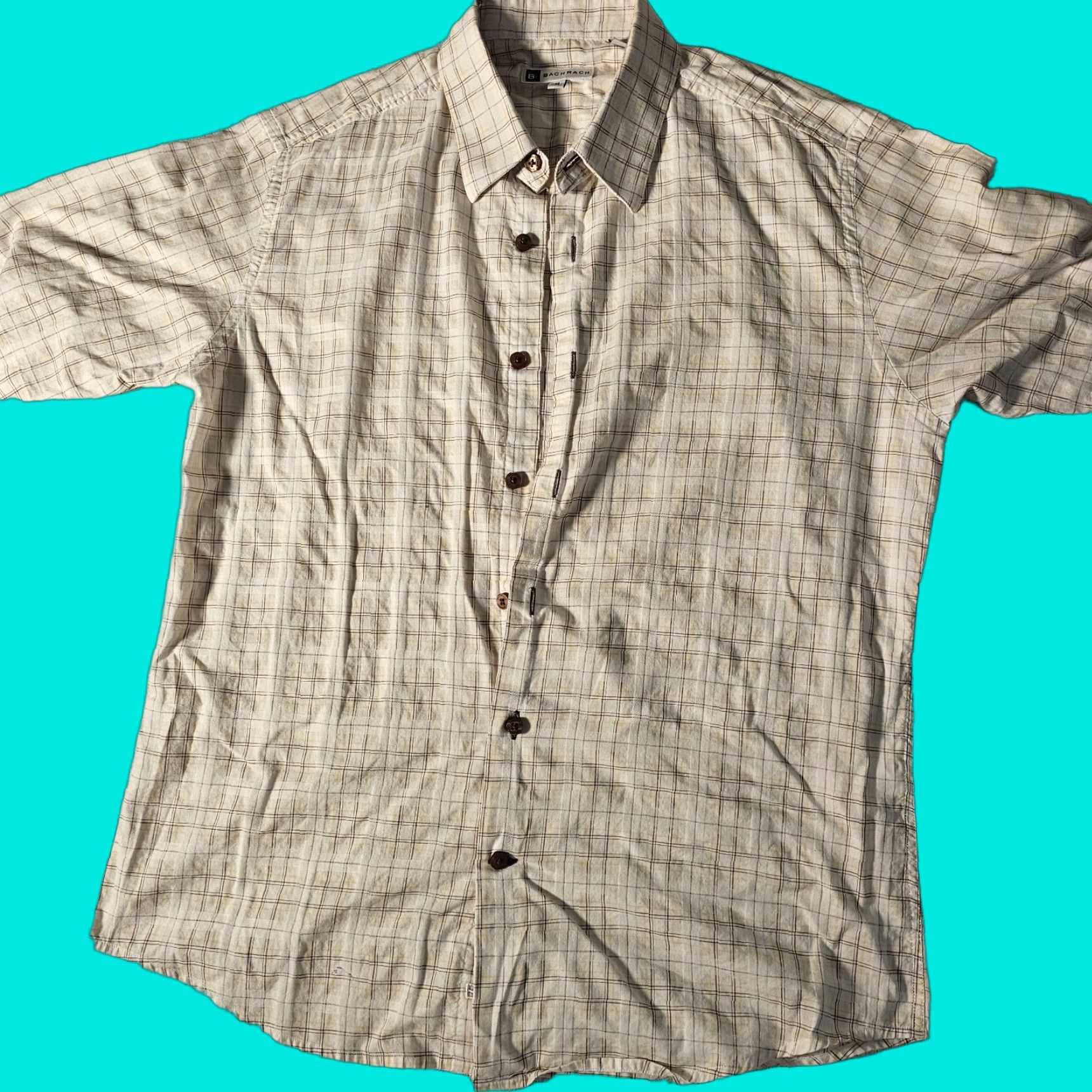 Vintage Bachrach Mens Short Sleeve Button Down Casual Shirt Size Medium White Checks Size US M / EU 48-50 / 2 - 1 Thumbnail