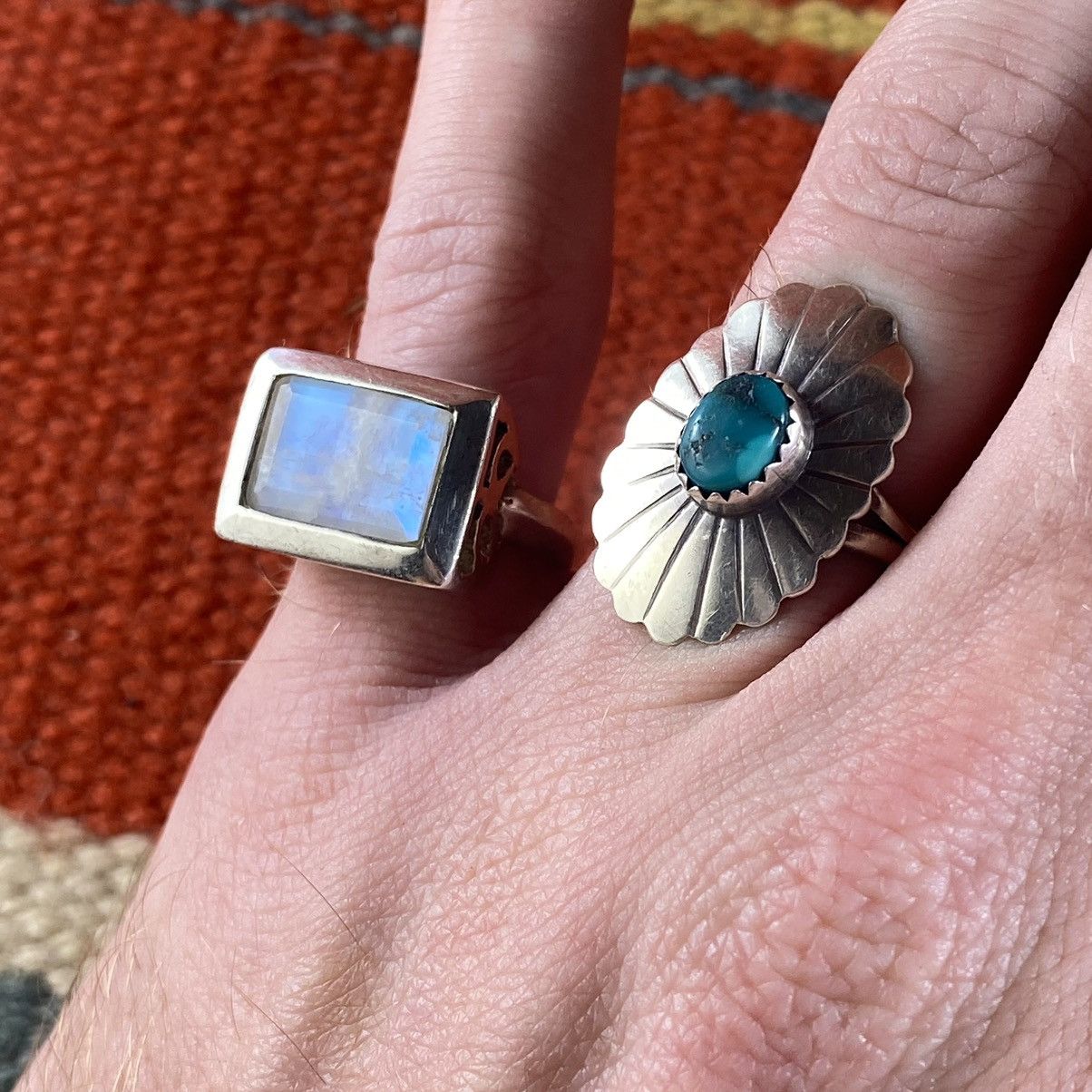 Japanese Brand × Kapital × Vintage Vtg Sterling Silver Moonstone Chunky Square Signet Ring Boho Size ONE SIZE - 12 Thumbnail