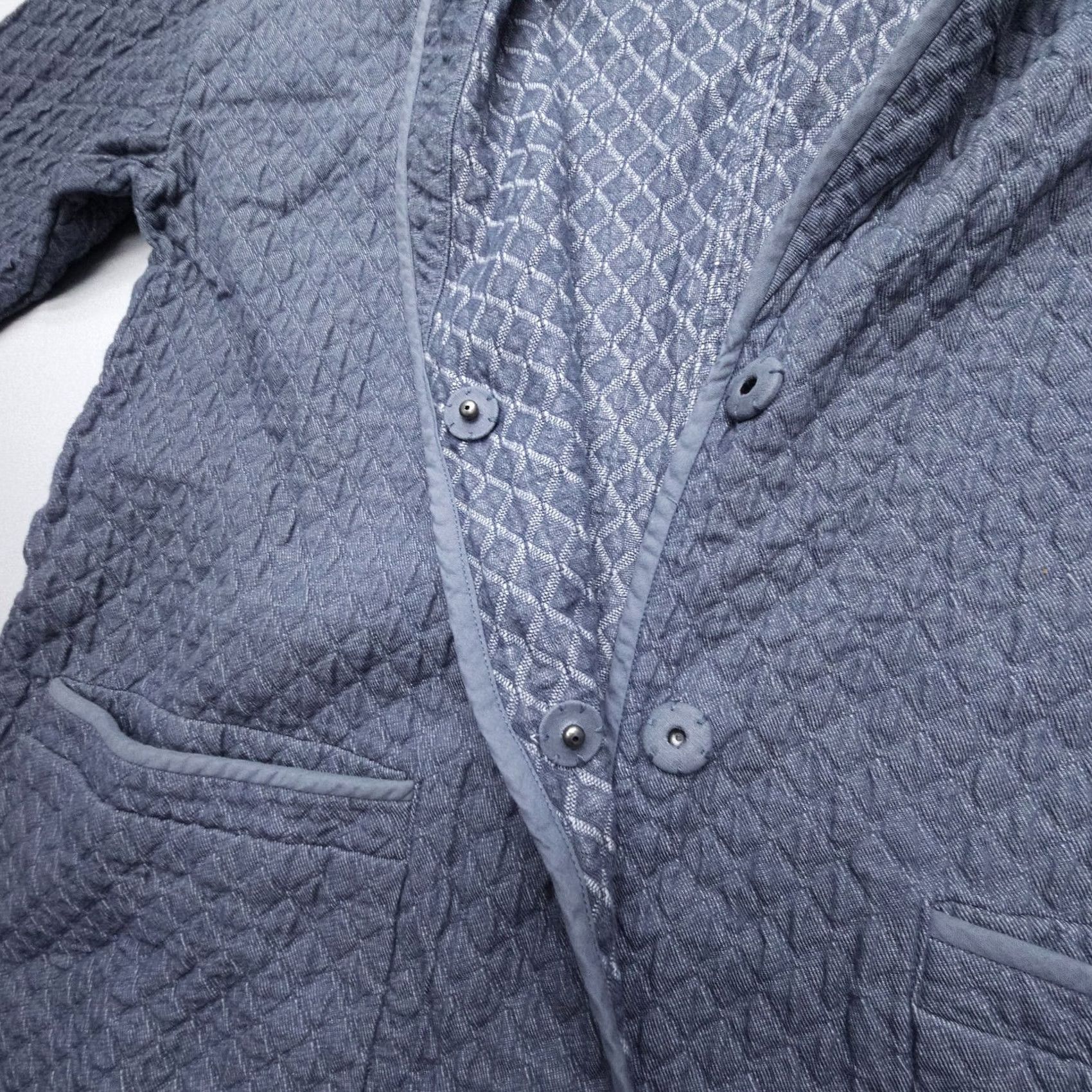 Eileen Fisher Eileen Fisher Quilted Kimono Jacket Small Cotton Pockets Shacket Geometric Knit 3/4 Sleeve Snap Front Blue Womens Vintage No Ladies Mens Size S / US 4 / IT 40 - 6 Thumbnail