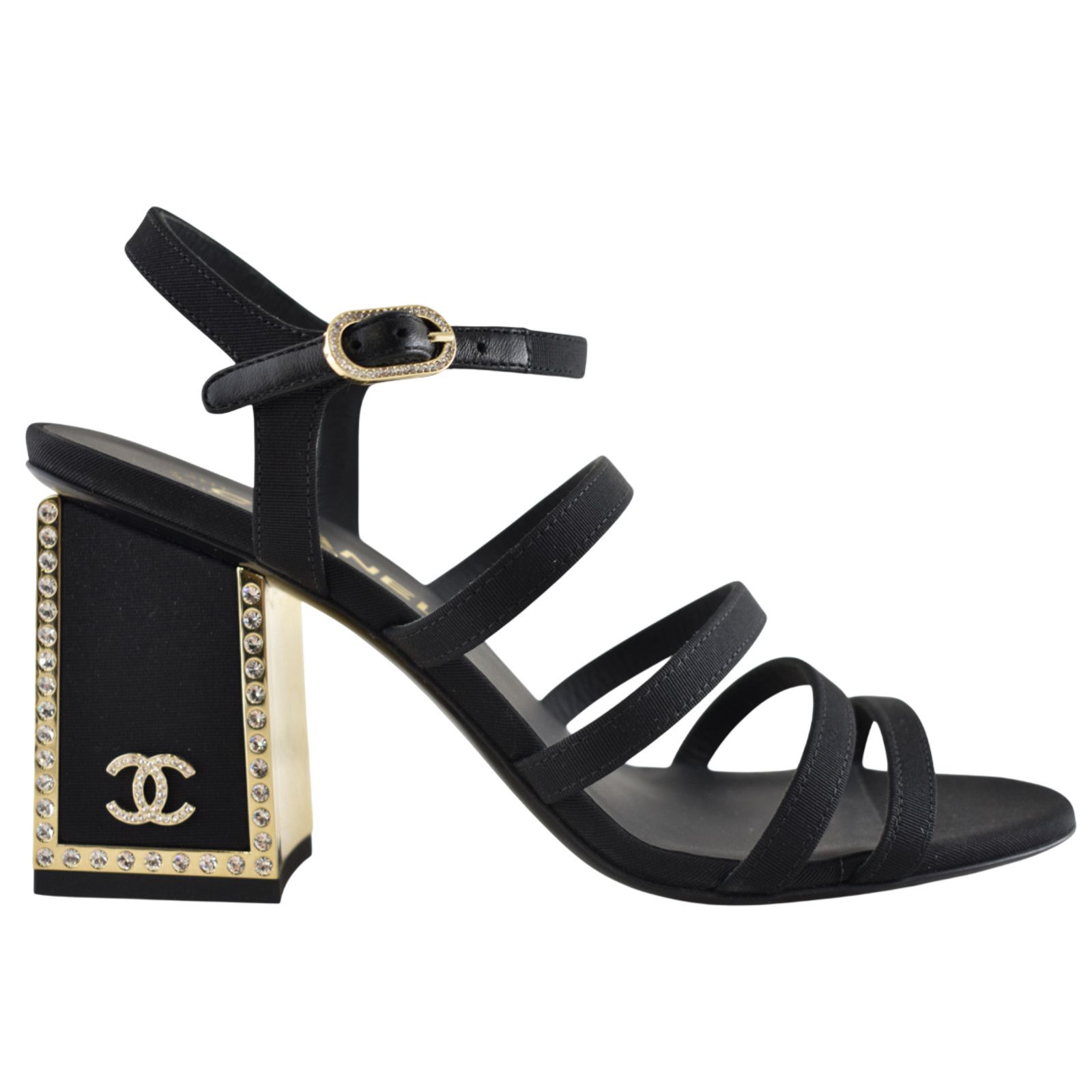 Chanel Chanel Crystal CC Logo Block Heel Sandals 37.5 Size US 7.5 / IT 37.5 - 1 Thumbnail