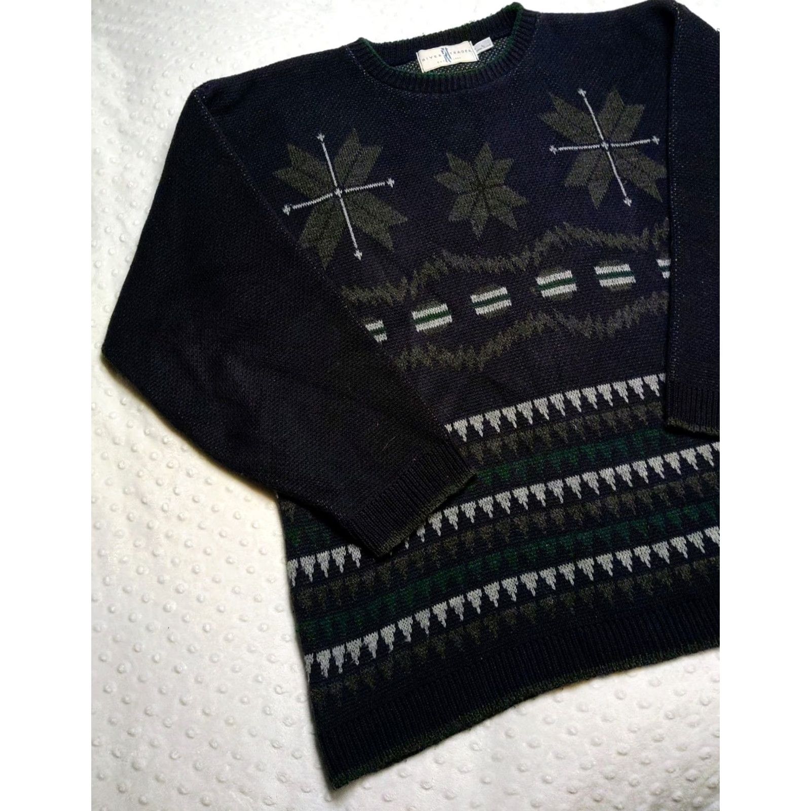 Vintage Vintage River Trader Sweater Mens L Navy Blue Geometric Crew Neck 90s Grunge Winter Fall Knit Pullover Regular Modern Vintage Theme Men Size US L / EU 52-54 / 3 - 3 Thumbnail