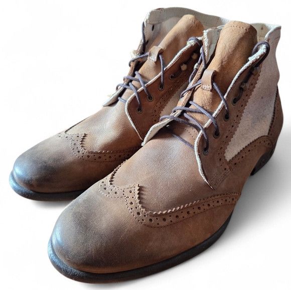 Diesel Diesel Leather Canvas Distressed Vintage Style Wingtip Boots Size US 12 / EU 45 - 4 Thumbnail