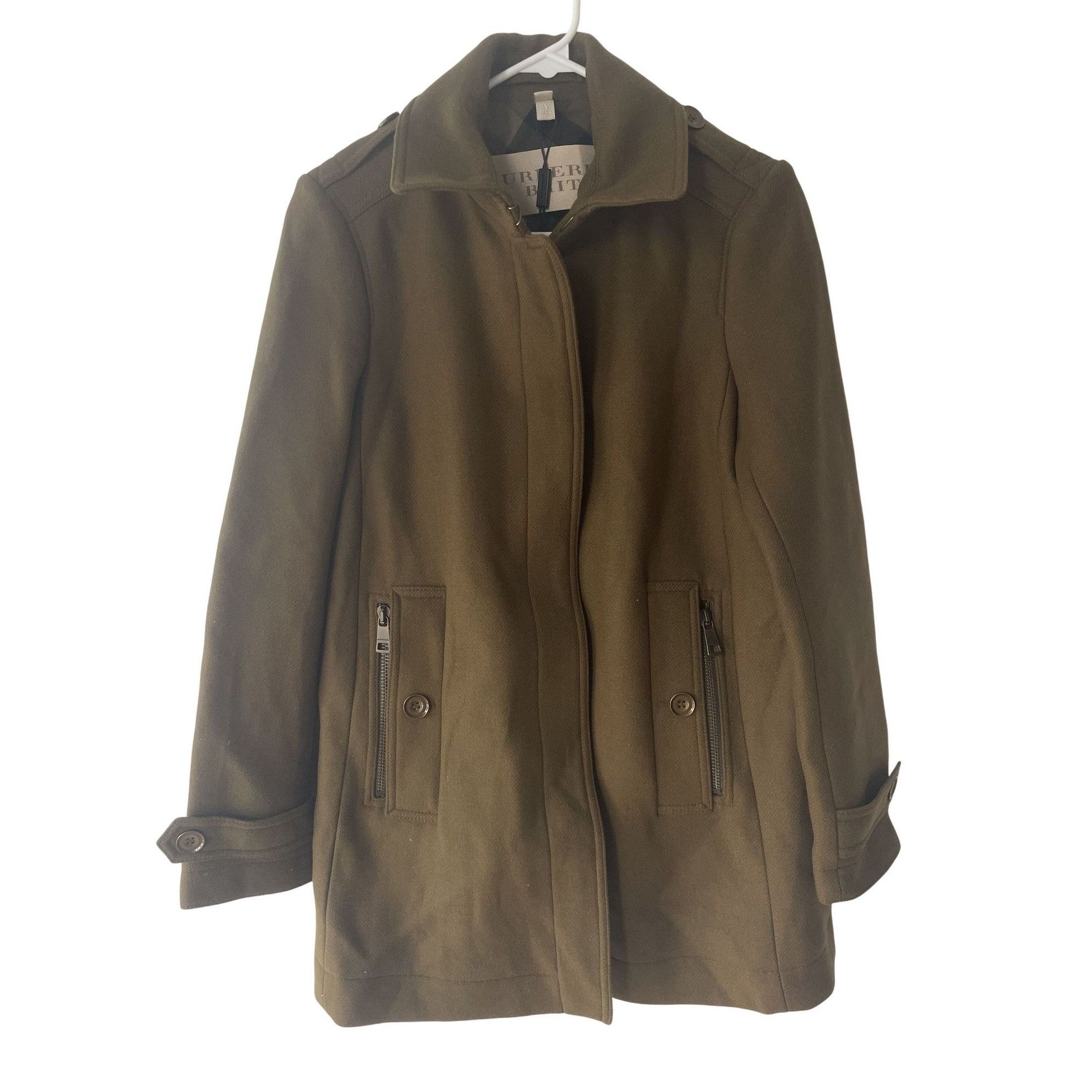 Burberry Burberry Olive Green Button & Zip Wool Blend Jacket Size L / US 10 / IT 46 - 1 Thumbnail